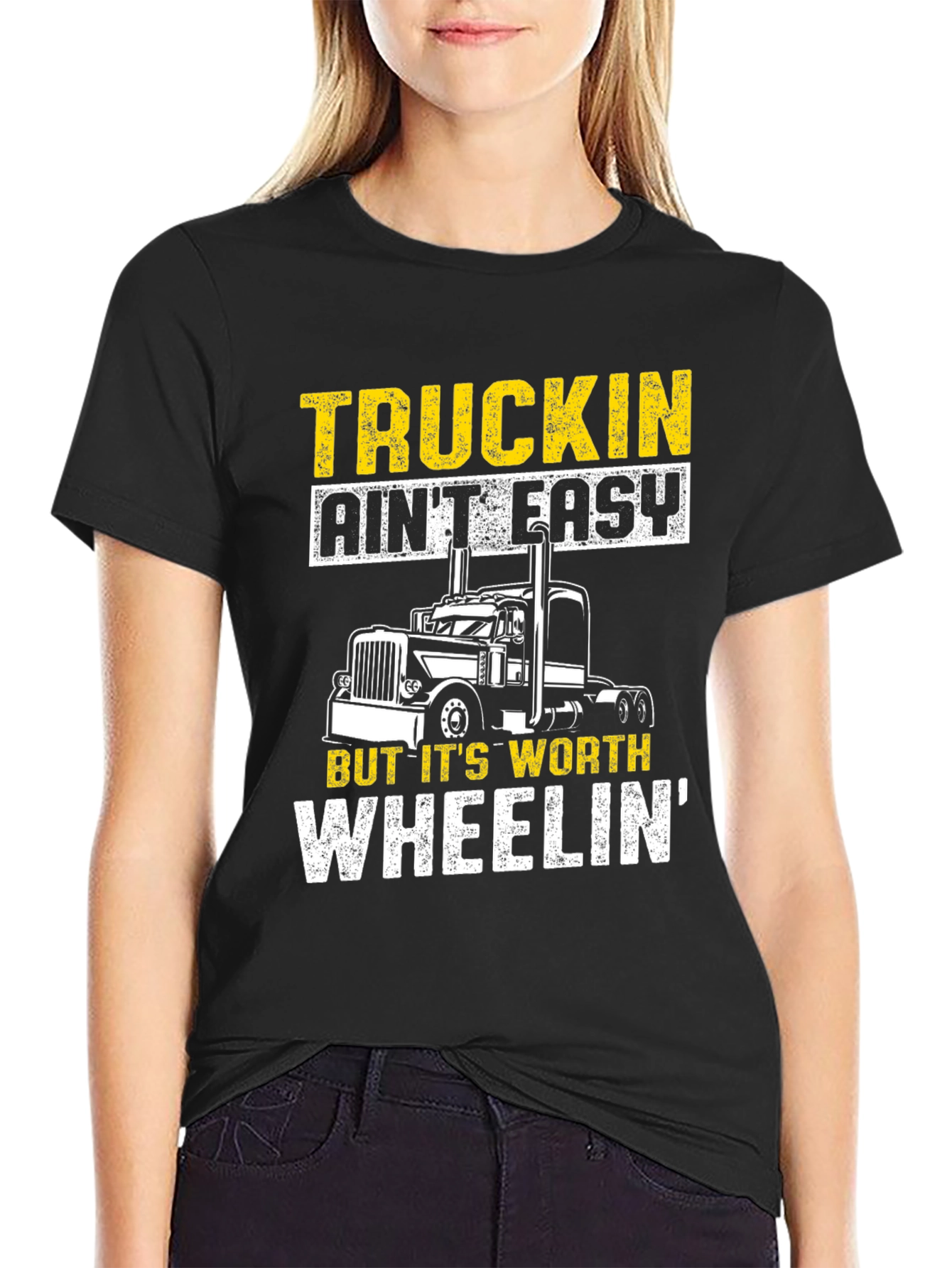 Black Truckin' Ain't Easy Black Graphic T-Shirt view 2