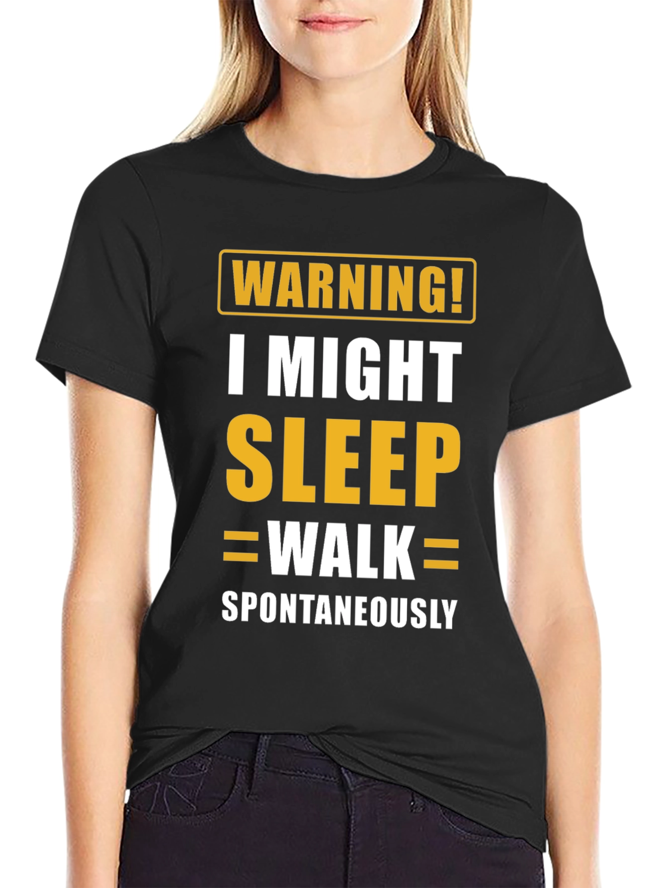 Black Warning Sleepwalk T-Shirt - Funny Sleepwalking Tee view 2