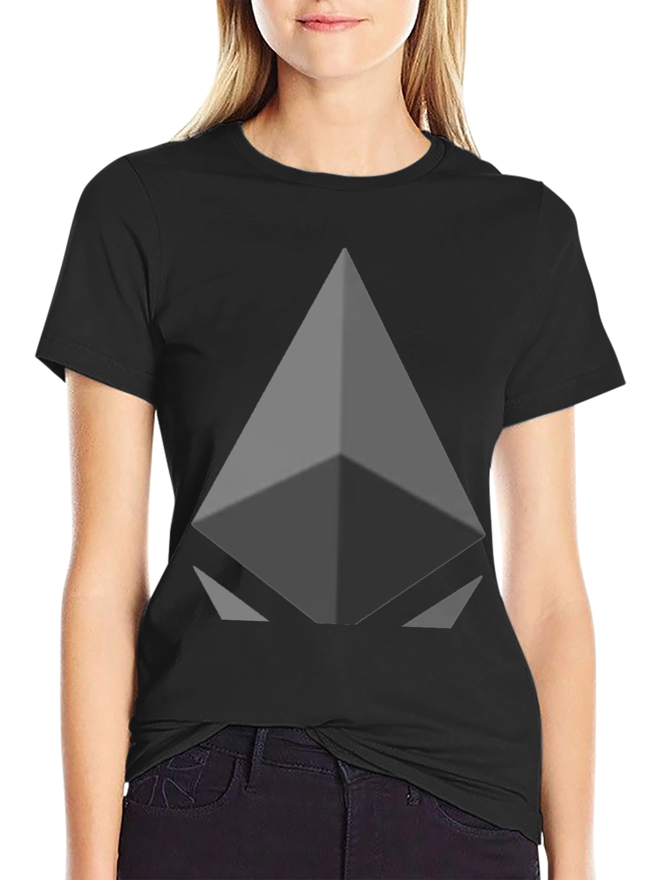 Black Geometric Graphic Print Crew Neck T-Shirt view 2