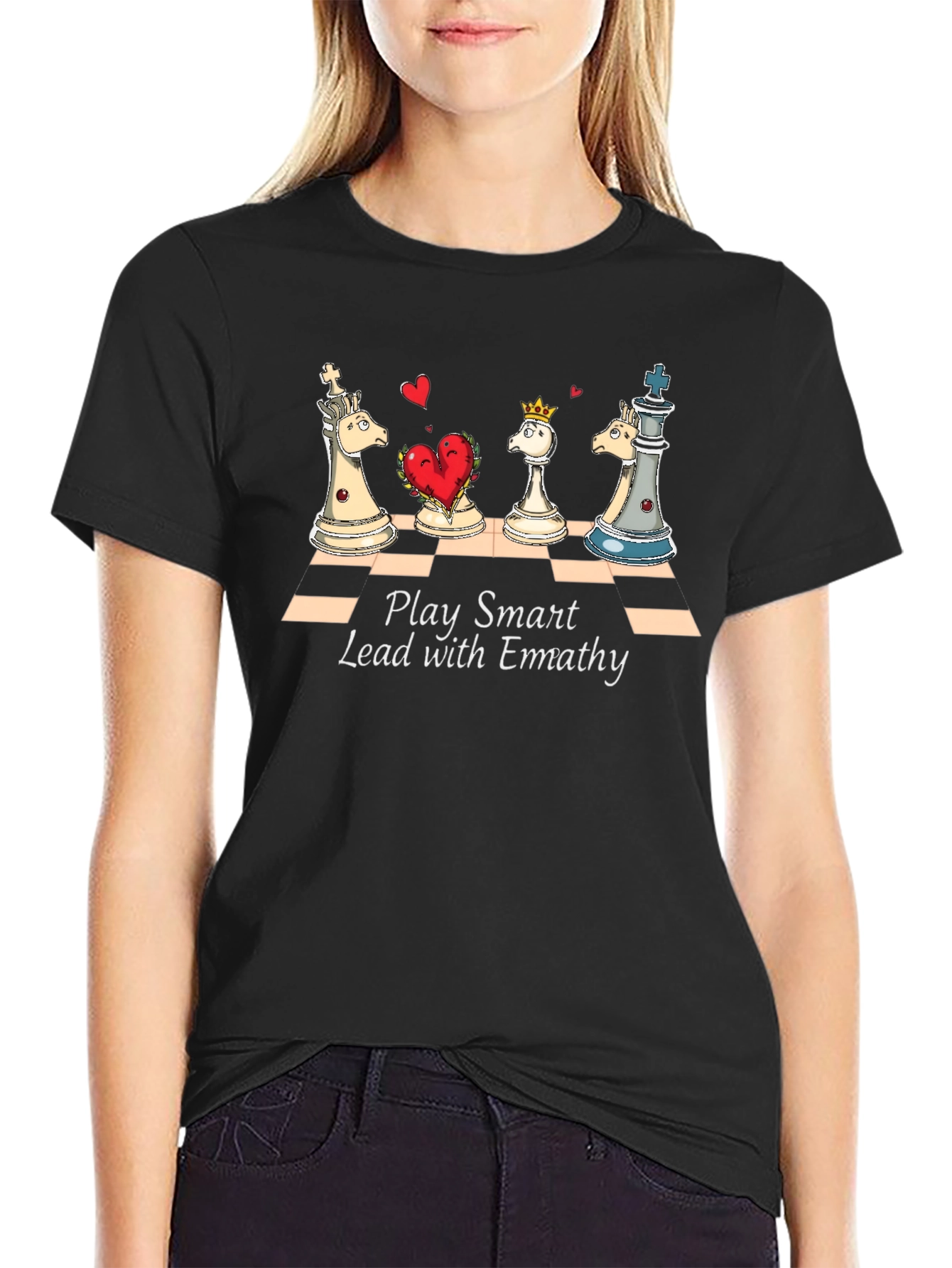 Black Chess Empathy Graphic Tee - Play Smart Lead With Empathy view 2