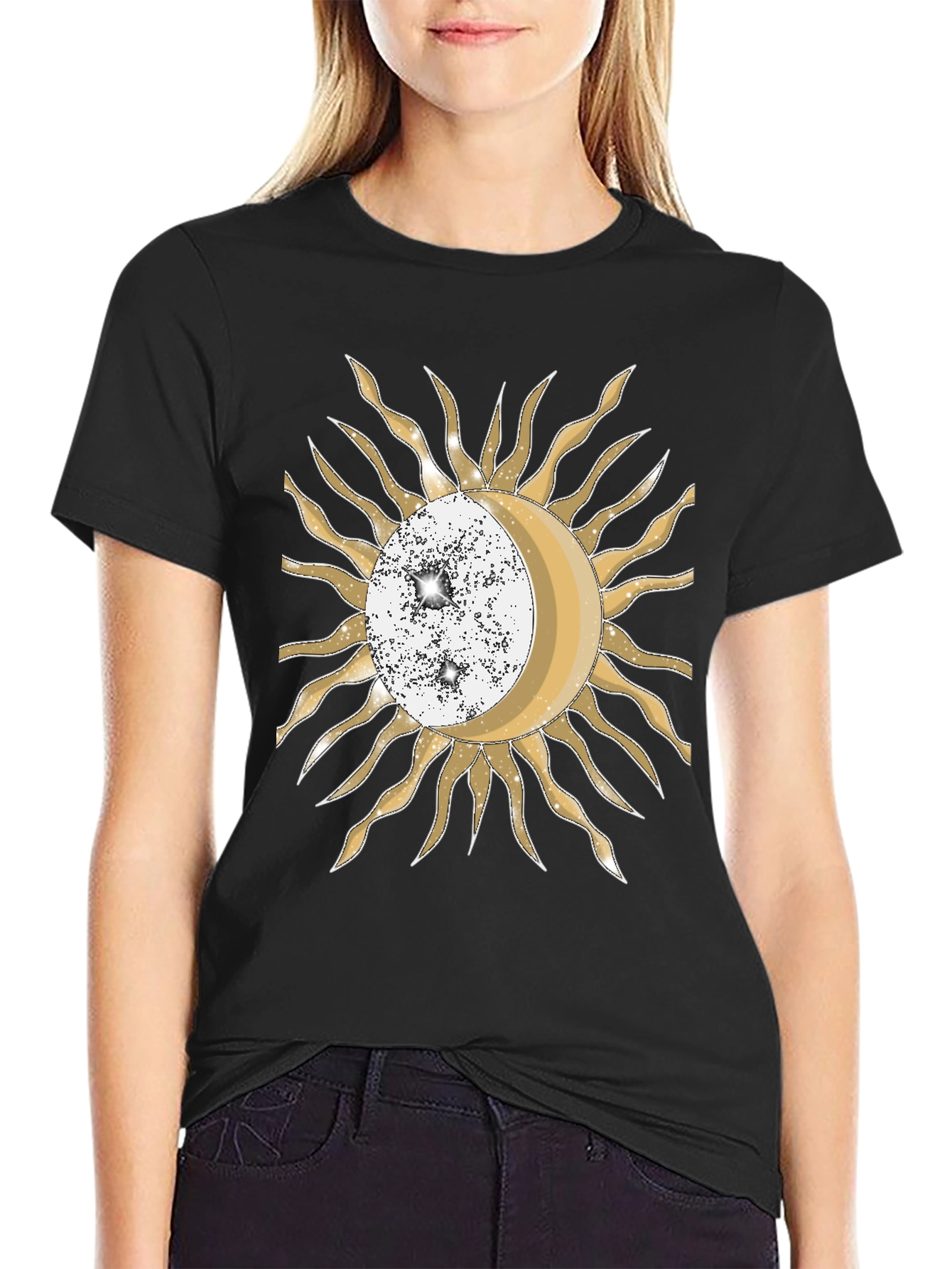 Black Celestial Sun & Moon Graphic T-Shirt view 2