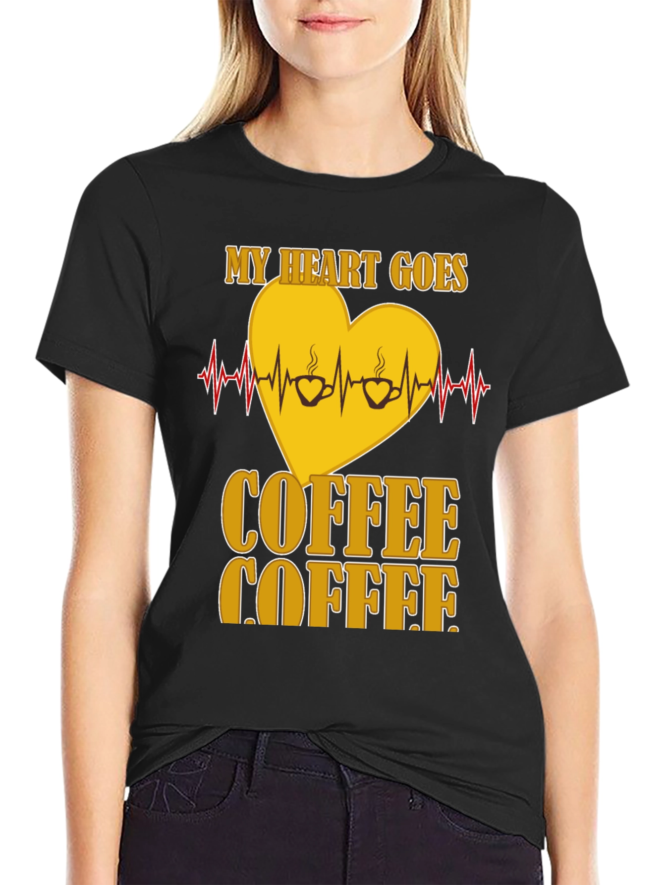 Black Coffee Lover's Heartbeat T-Shirt view 2