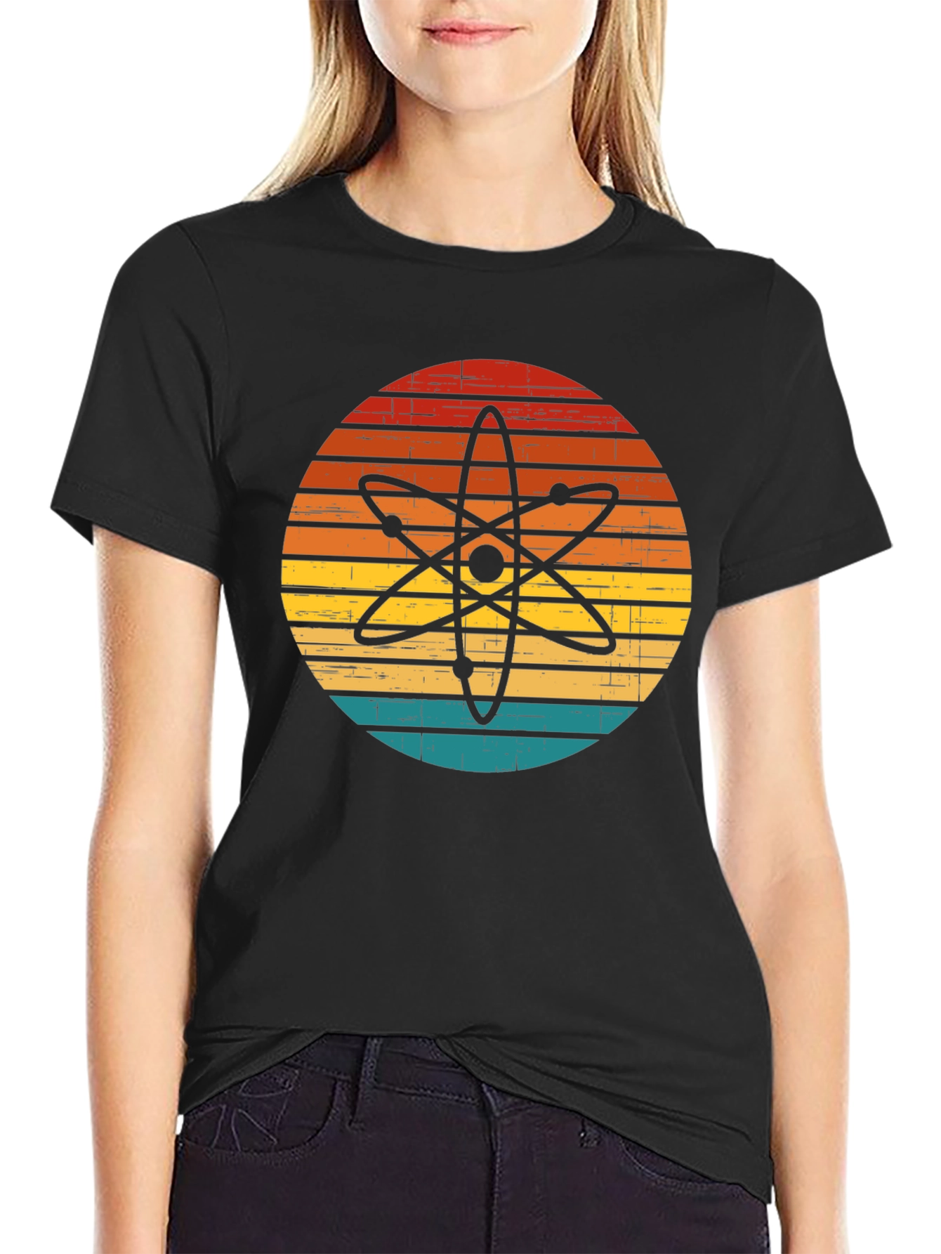 Black Retro Atom Graphic T-Shirt - Science Style view 2