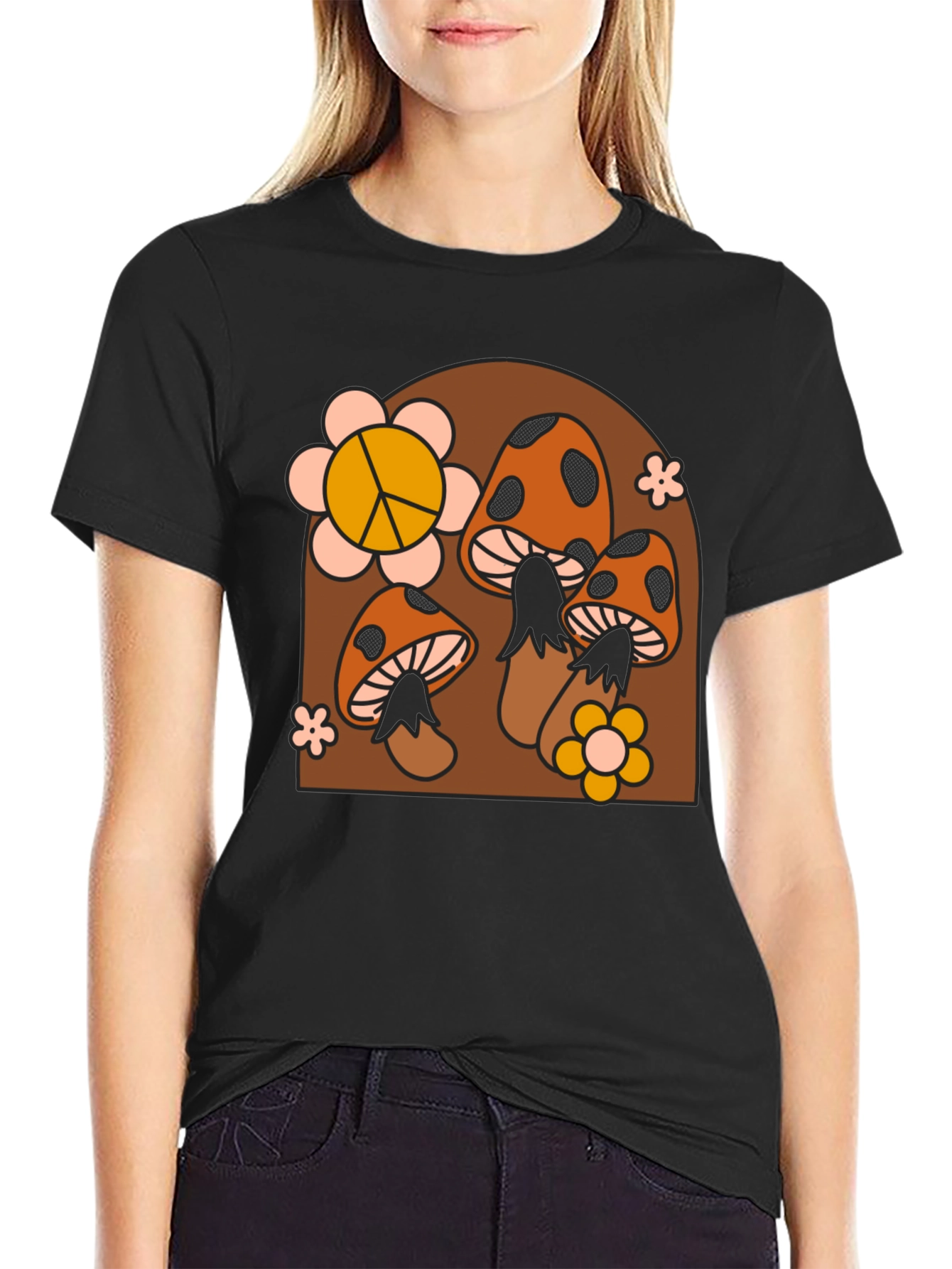 Black Retro Mushroom T-Shirt view 2