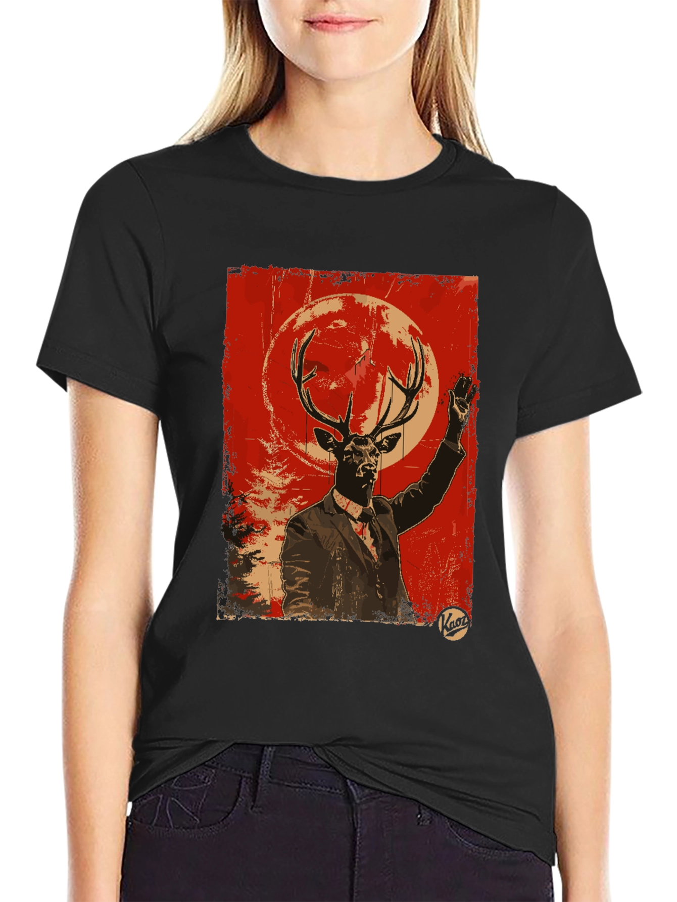 Black Deer Man Graphic Tee - Unique Animal Art T-Shirt view 2
