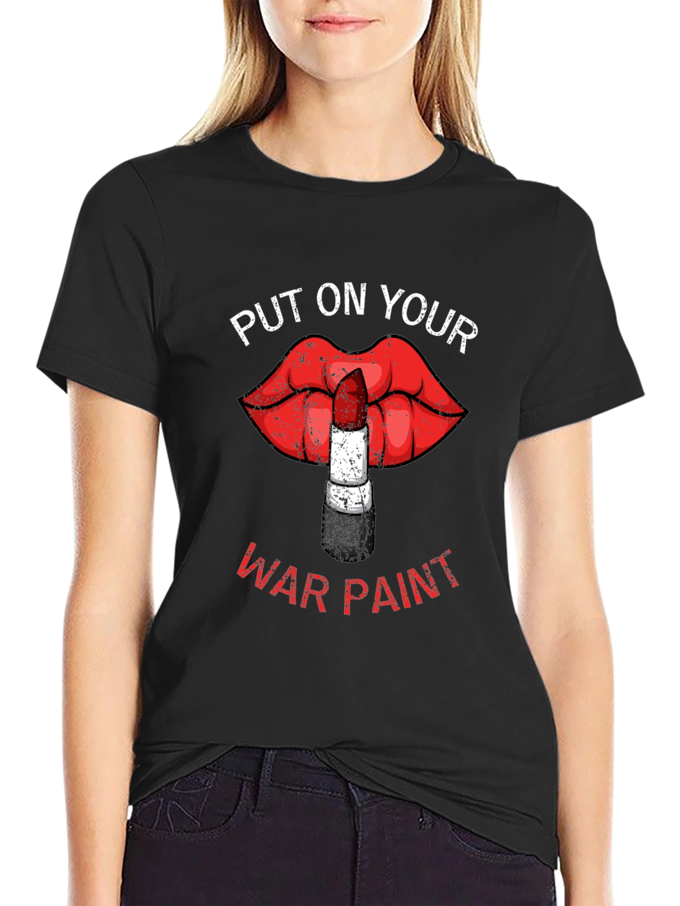 Black War Paint Lipstick Lips Graphic T-Shirt view 2
