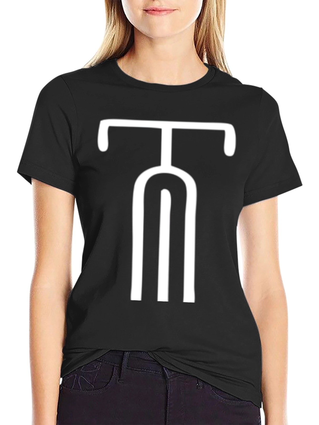 Black Modern Minimalist T-Shirt with Geometric Design - Black view 2