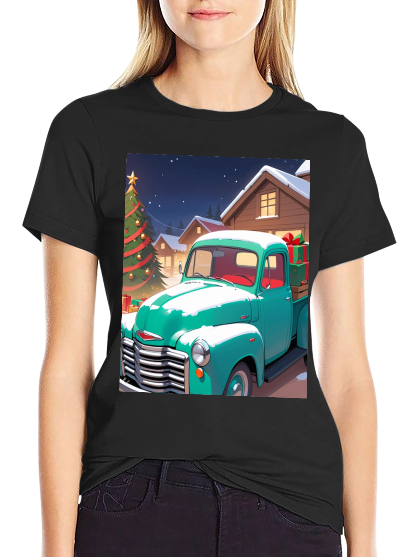 Black Christmas Truck Graphic Tee view 2