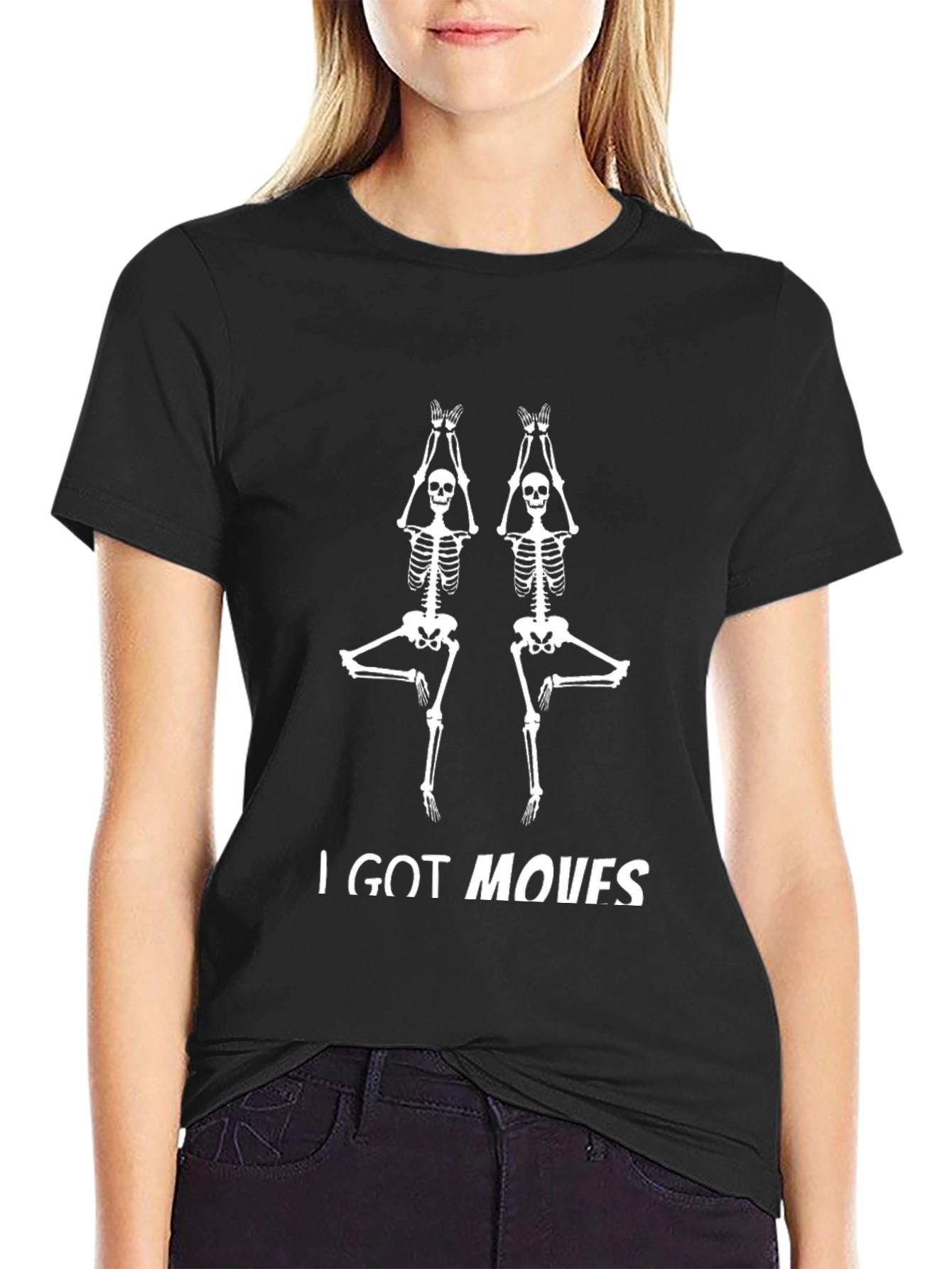 Black Skeleton Yoga Moves Graphic Tee - Black T-Shirt view 2