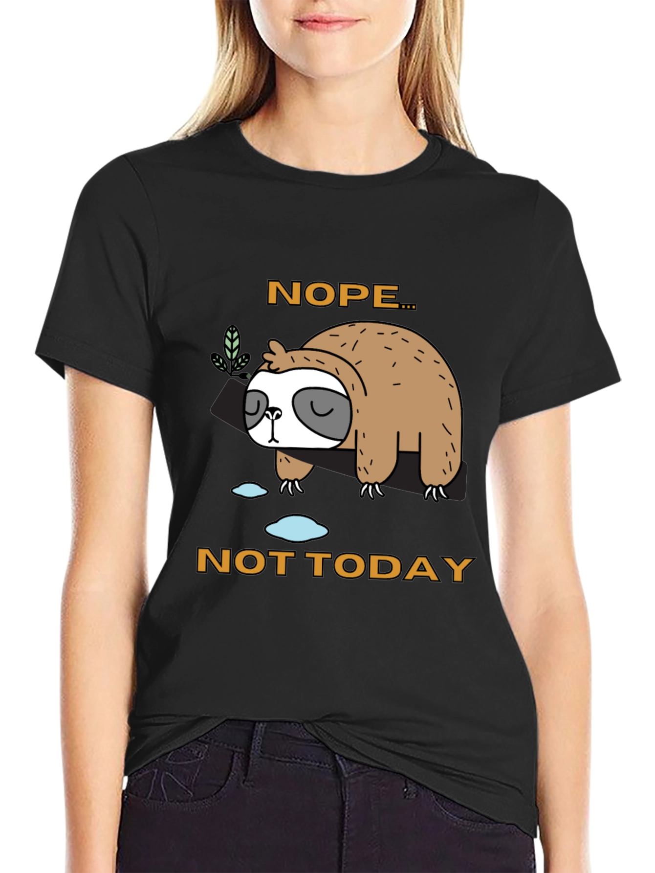Black Nope, Not Today Sloth Graphic T-Shirt view 2