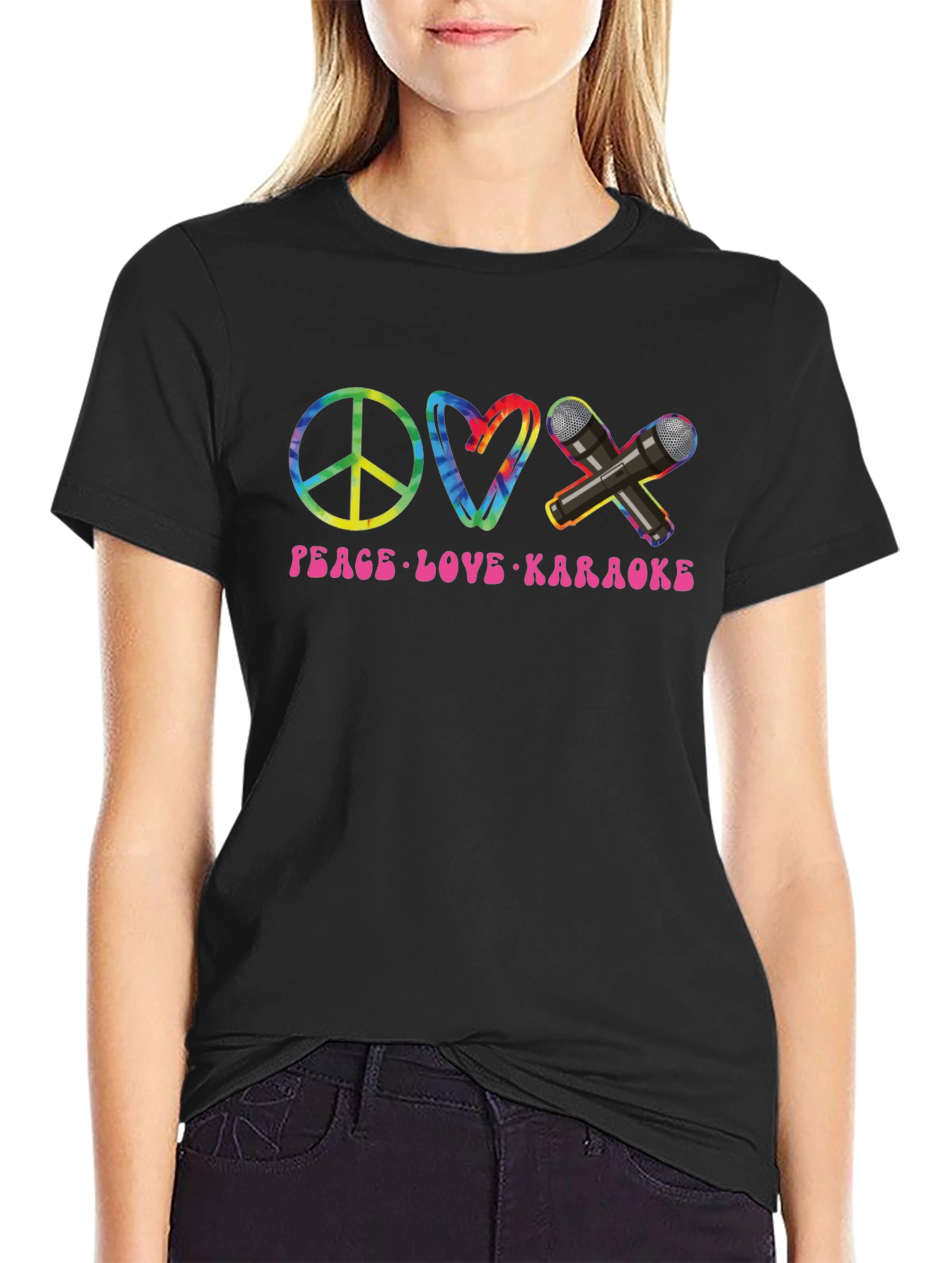 Black Peace Love Karaoke T-Shirt view 2