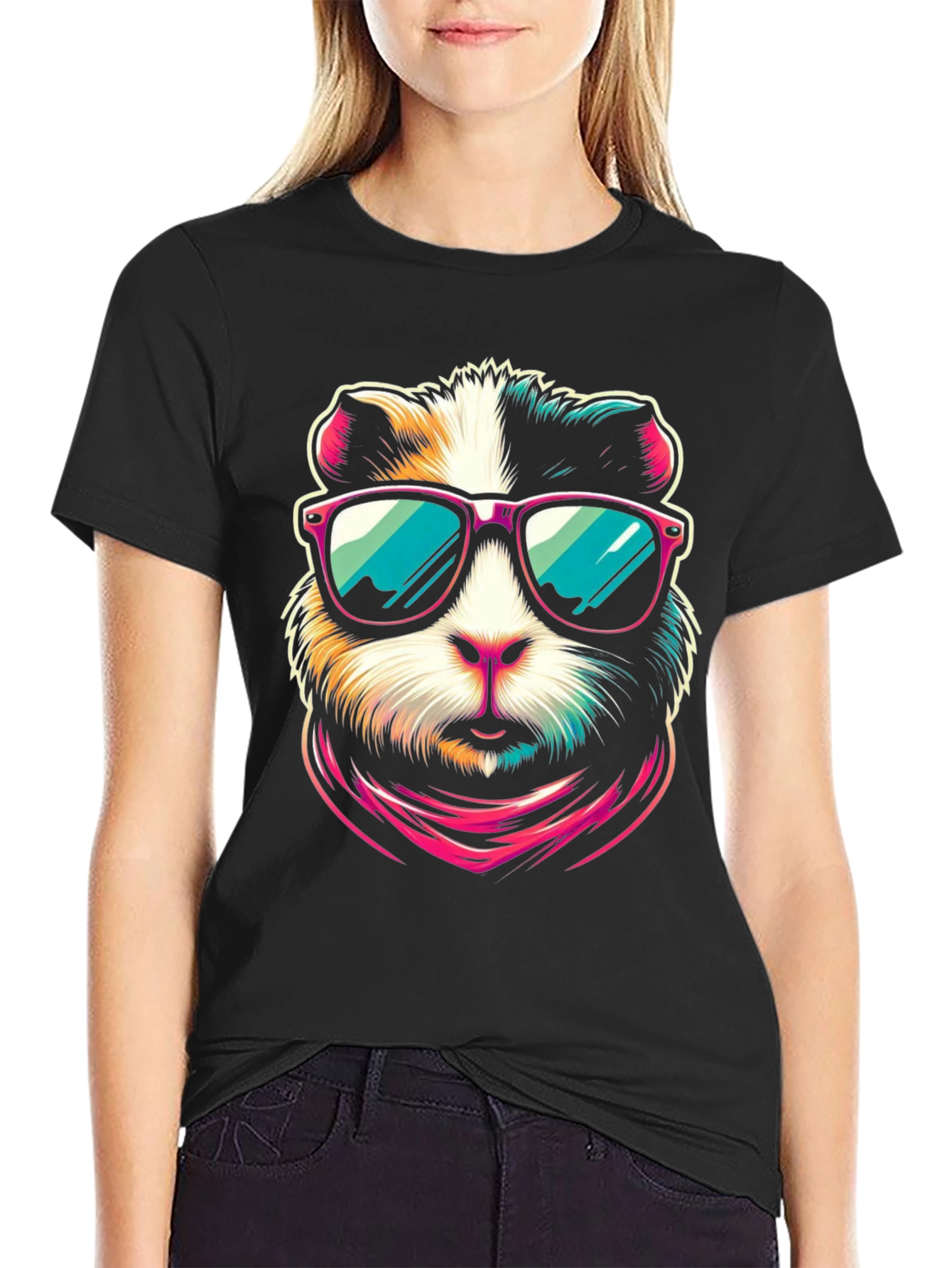 Black Cool Guinea Pig Graphic Tee view 2
