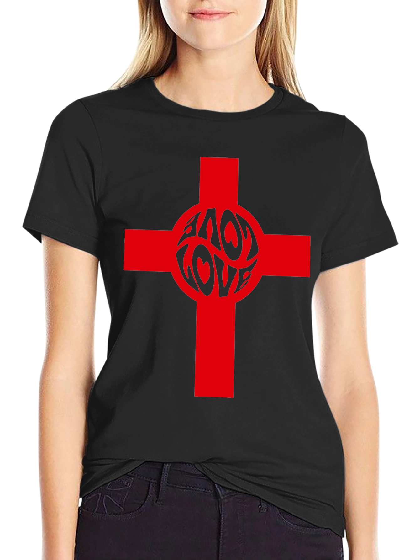 Black Love Cross Graphic Tee - Black Cotton Blend T-Shirt view 2