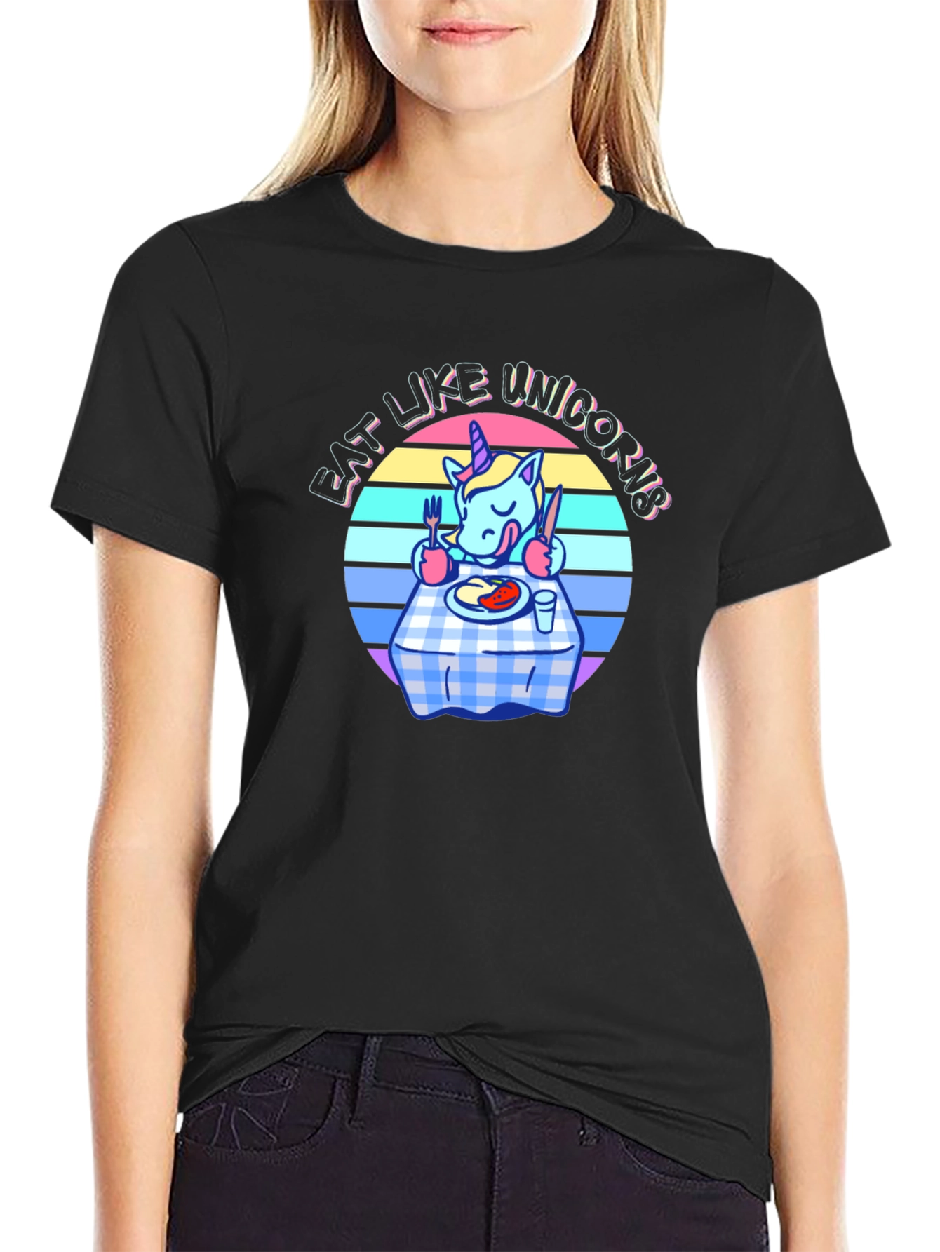 Black Eat Like Unicorns Black T-Shirt view 2