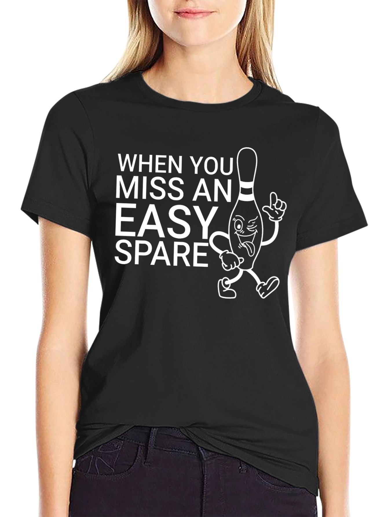 Black Funny Bowling T-Shirt: Missed Easy Spare Design view 2