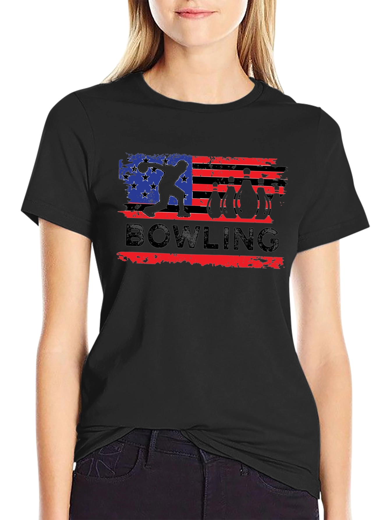 Black Bowling USA Flag Graphic T-Shirt view 2