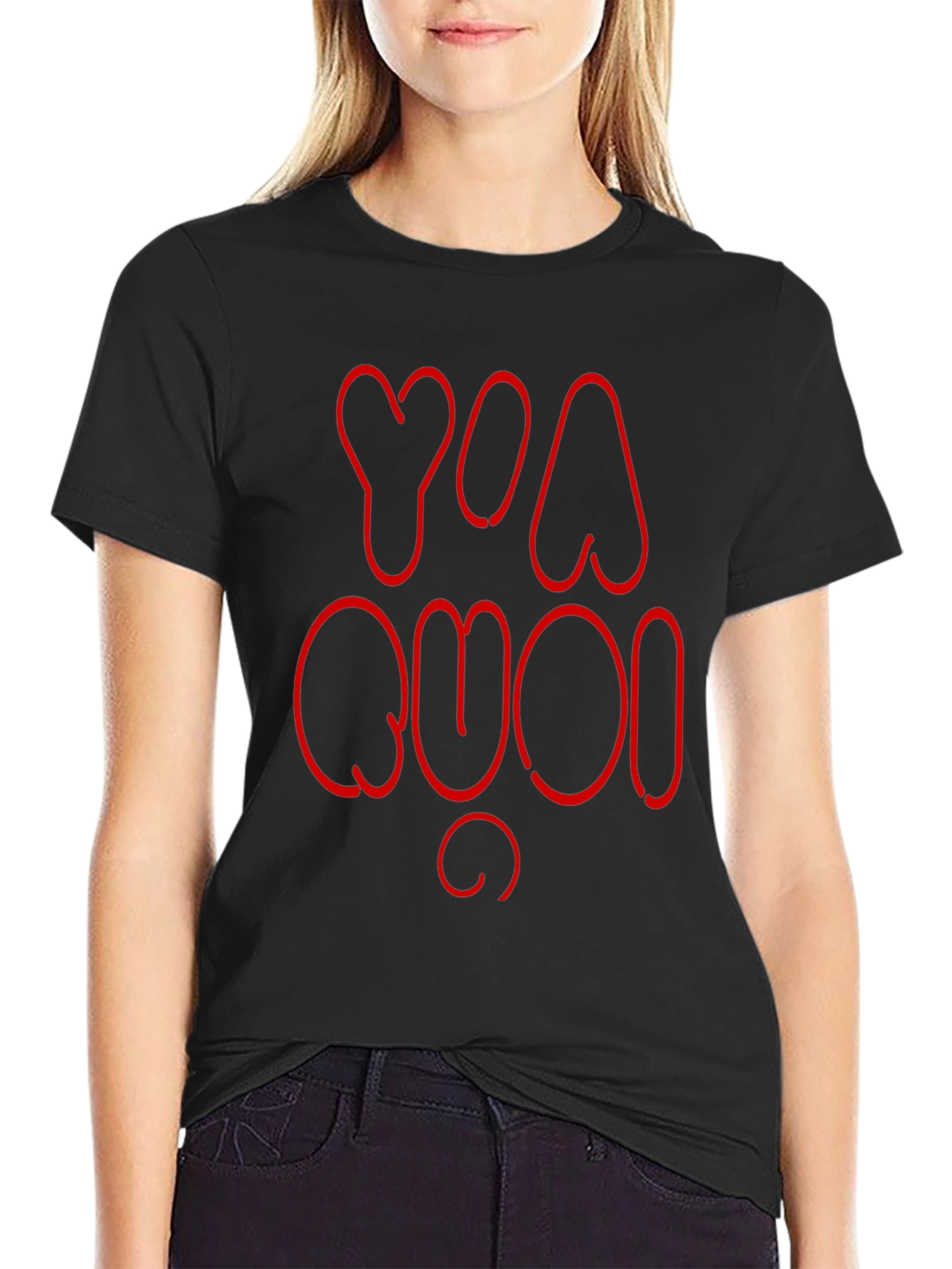 Black YA QUOI Graphic T-Shirt - Crew Neck Short Sleeve Top view 2