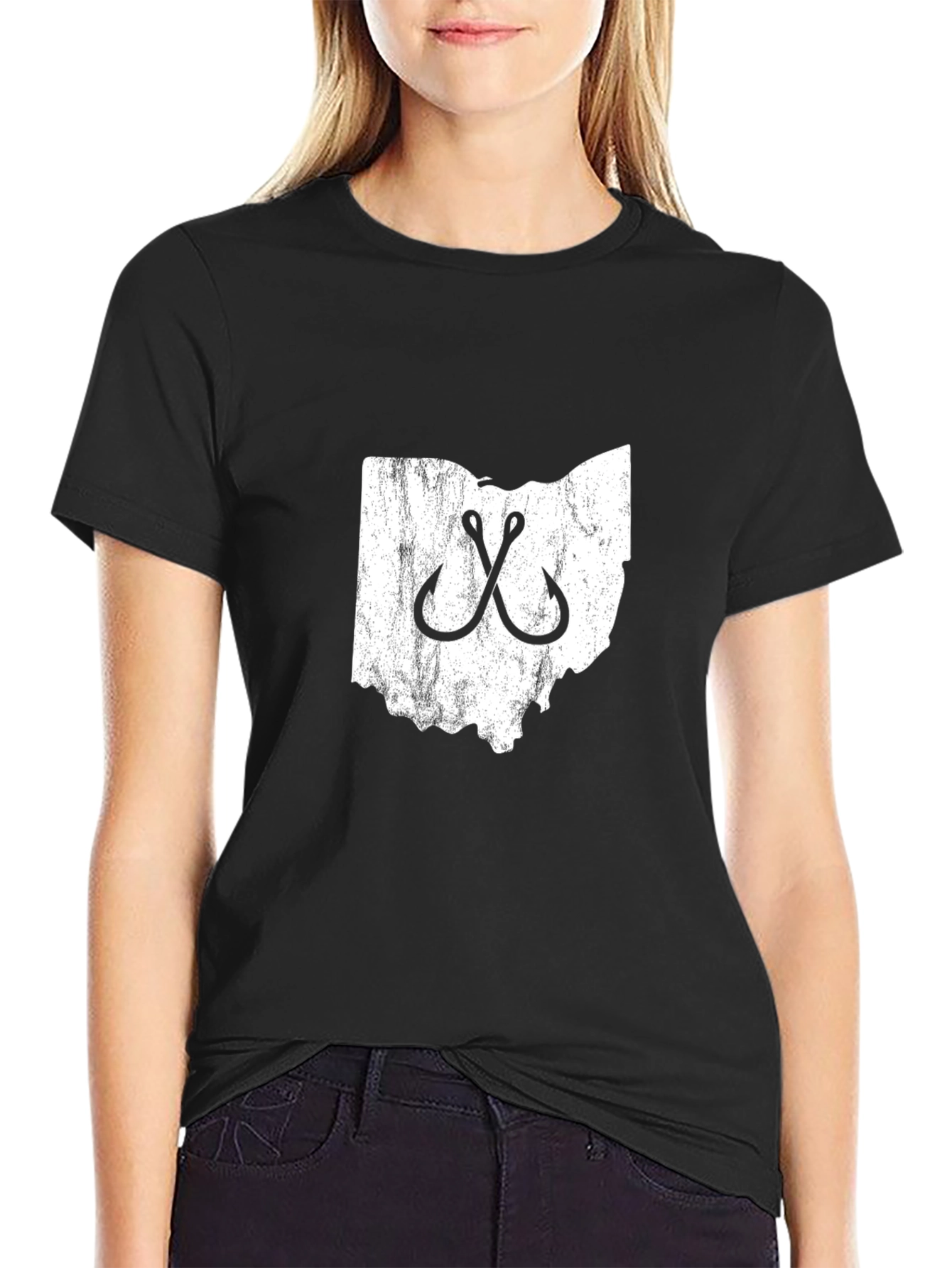 Black Ohio Fishing Hook T-Shirt - Black view 2