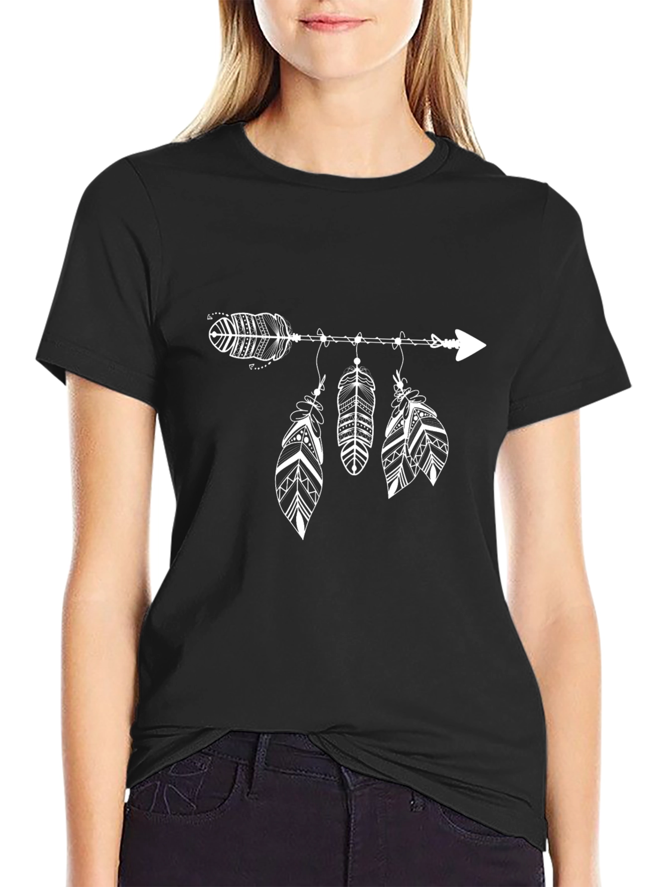 Black Arrow & Feathers Graphic Tee - Black view 2
