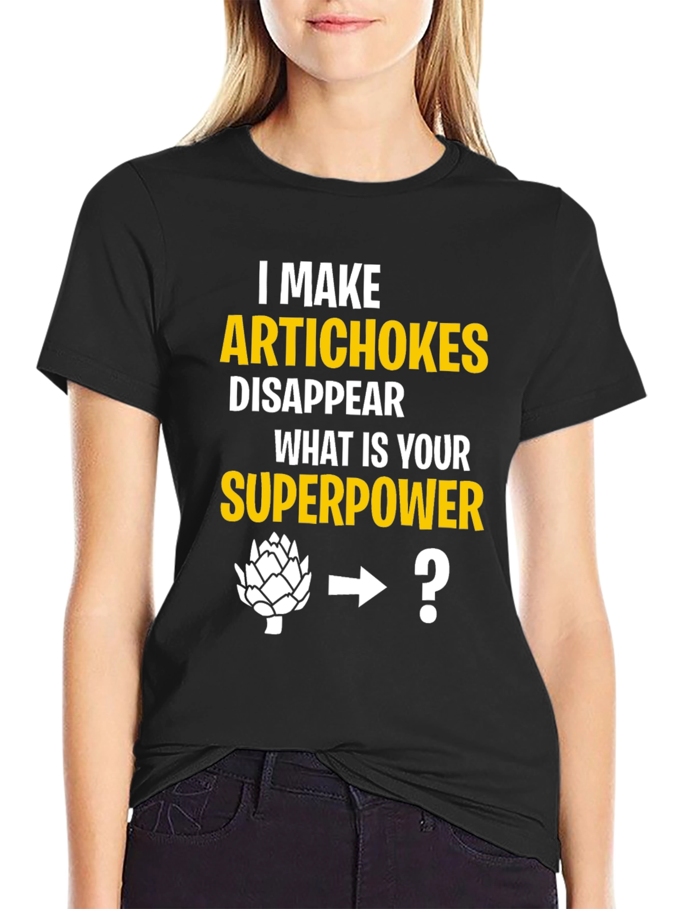 Black Artichoke Superpower Tee - Funny Foodie T-Shirt view 2