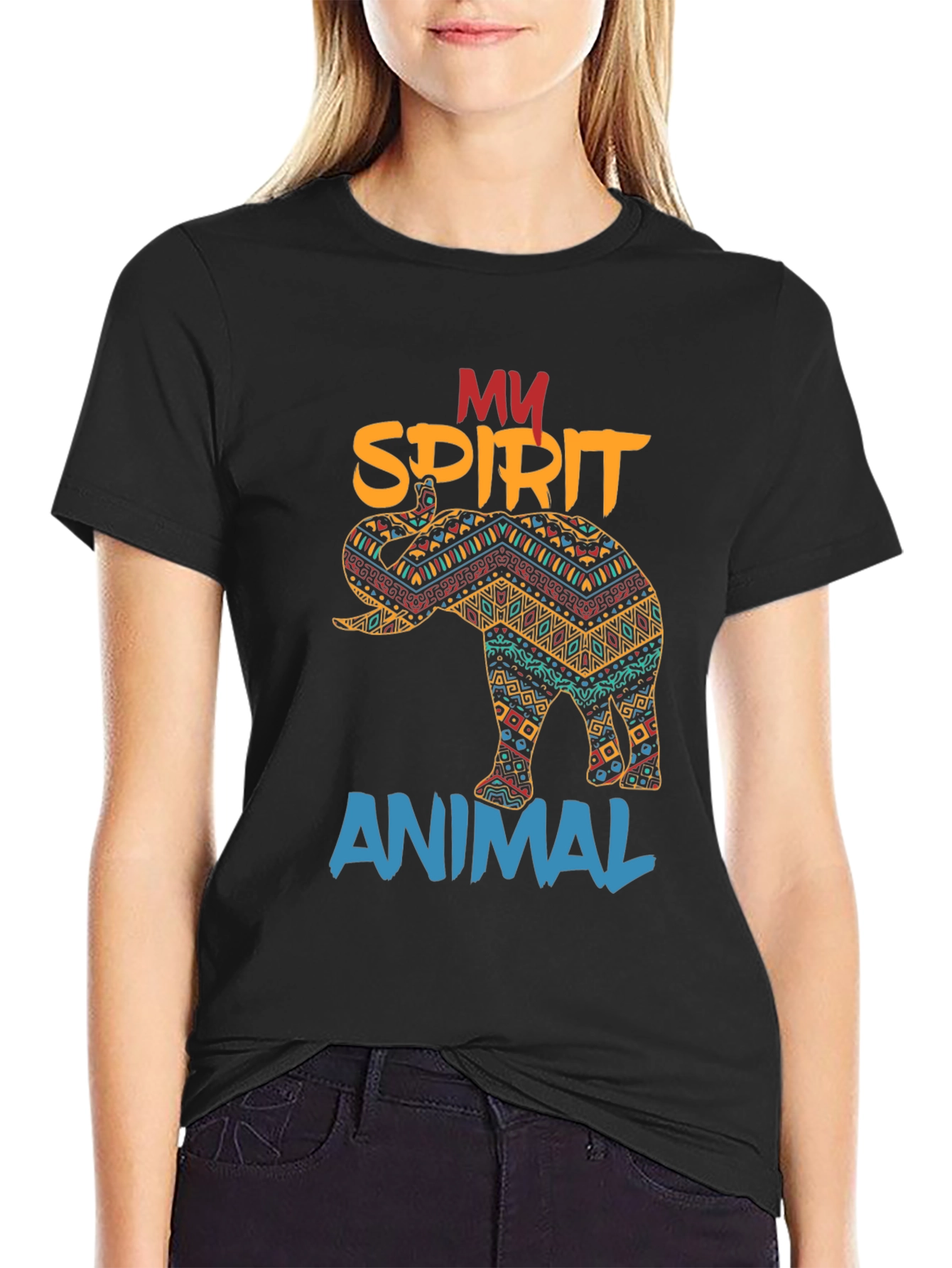 Black Elephant Spirit Animal Graphic T-Shirt view 2