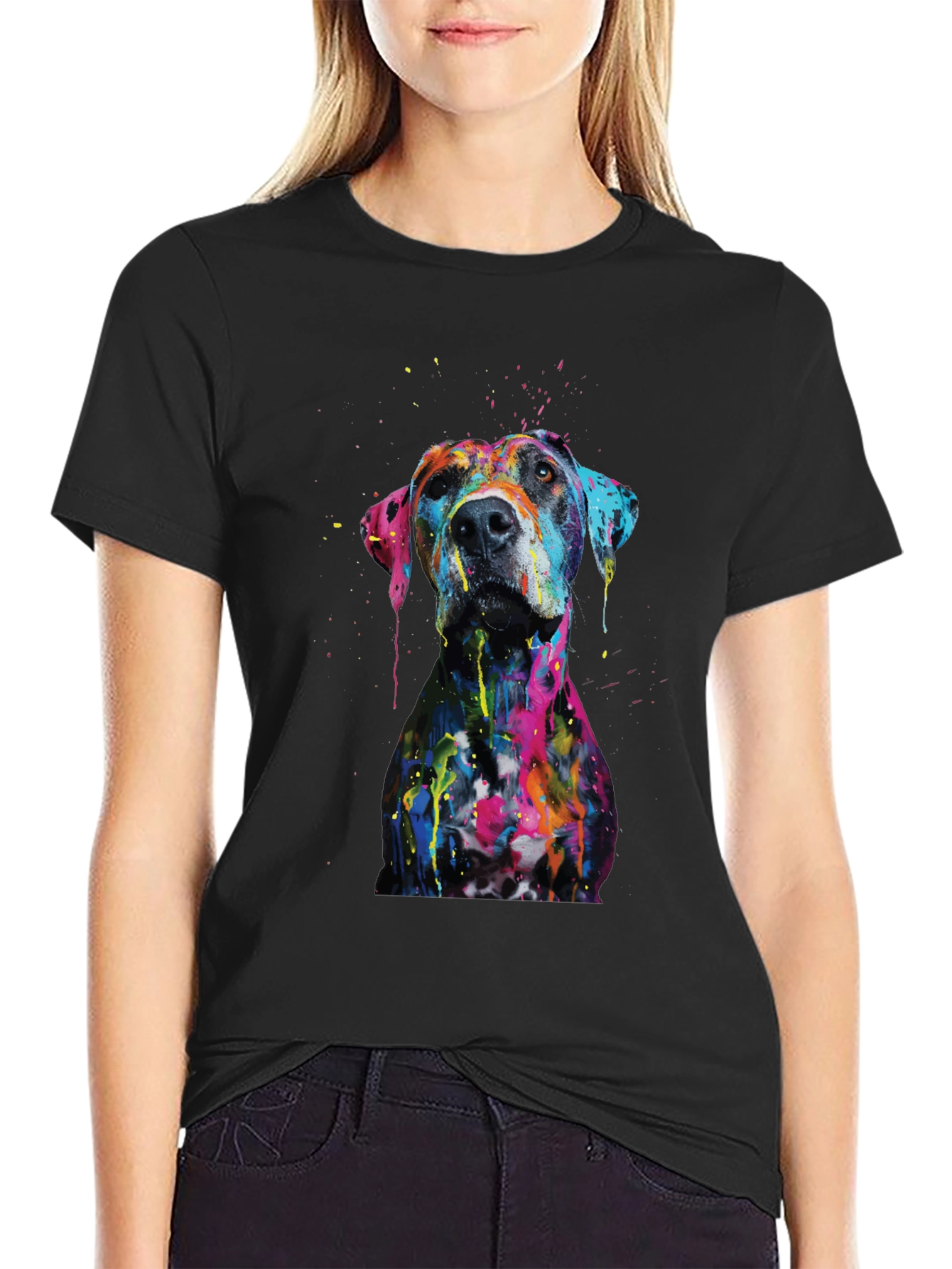 Black Men's Artistic Dog Print Black T-Shirt view 2