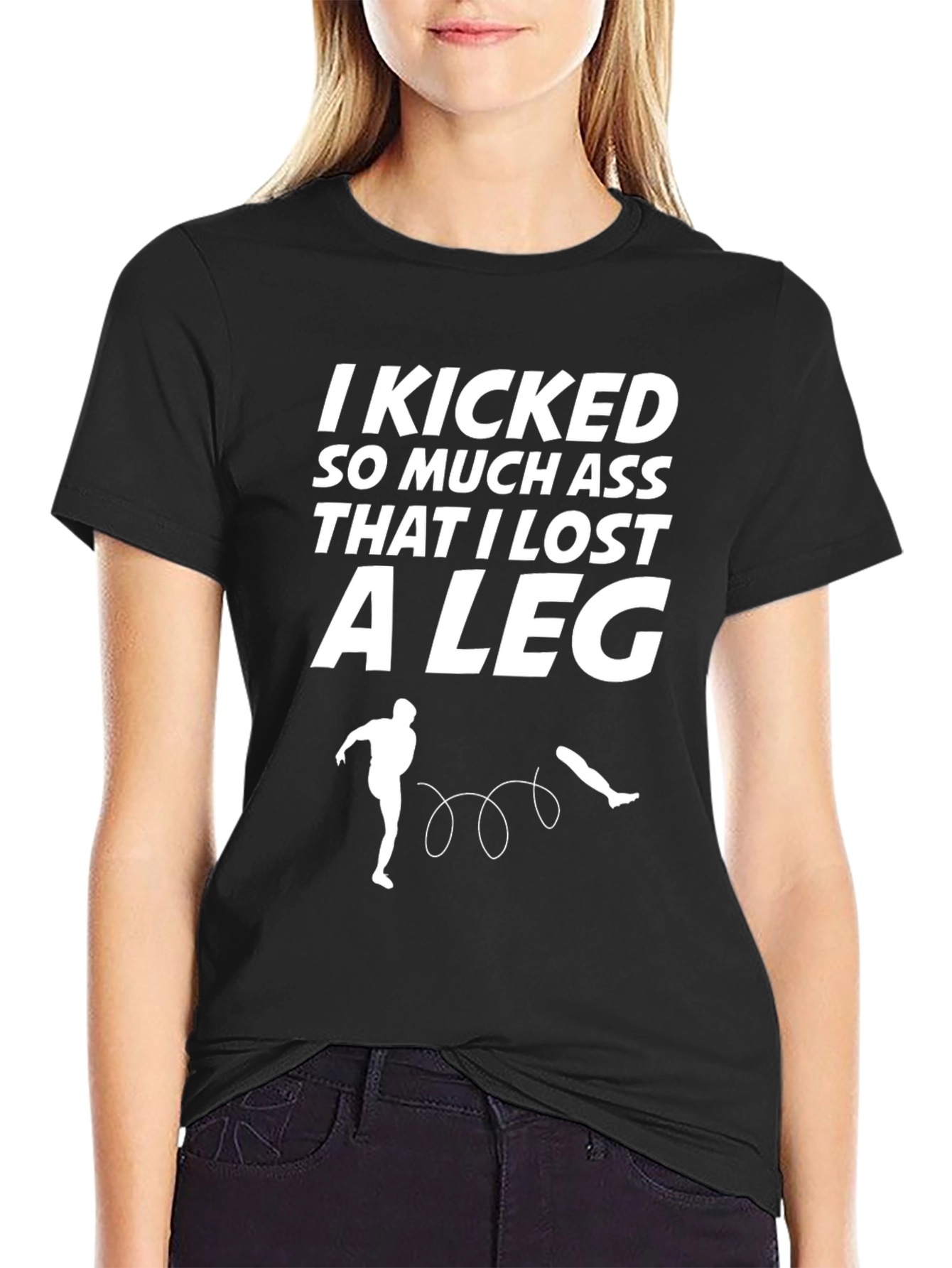 Black Funny Kicking Ass T-Shirt - Lost A Leg view 2