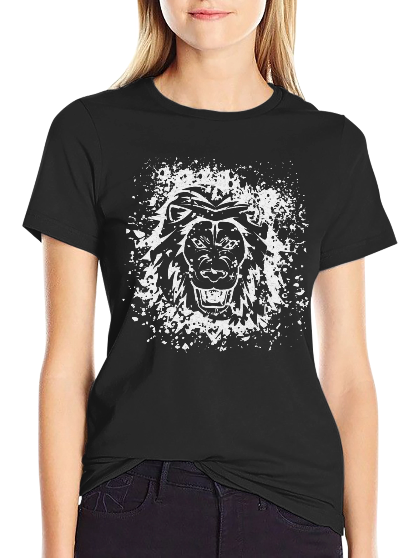 Black Lion Graphic Print T-Shirt - Bold Streetwear Style view 2