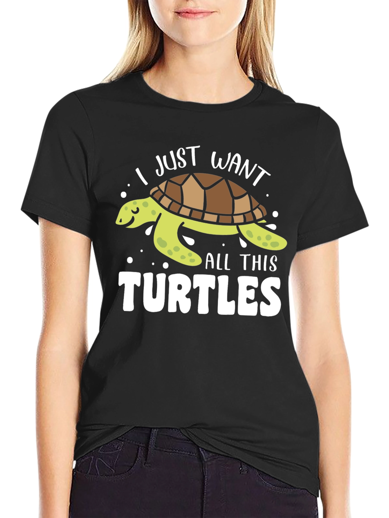 Black I Just Want All This Turtles T-Shirt view 2