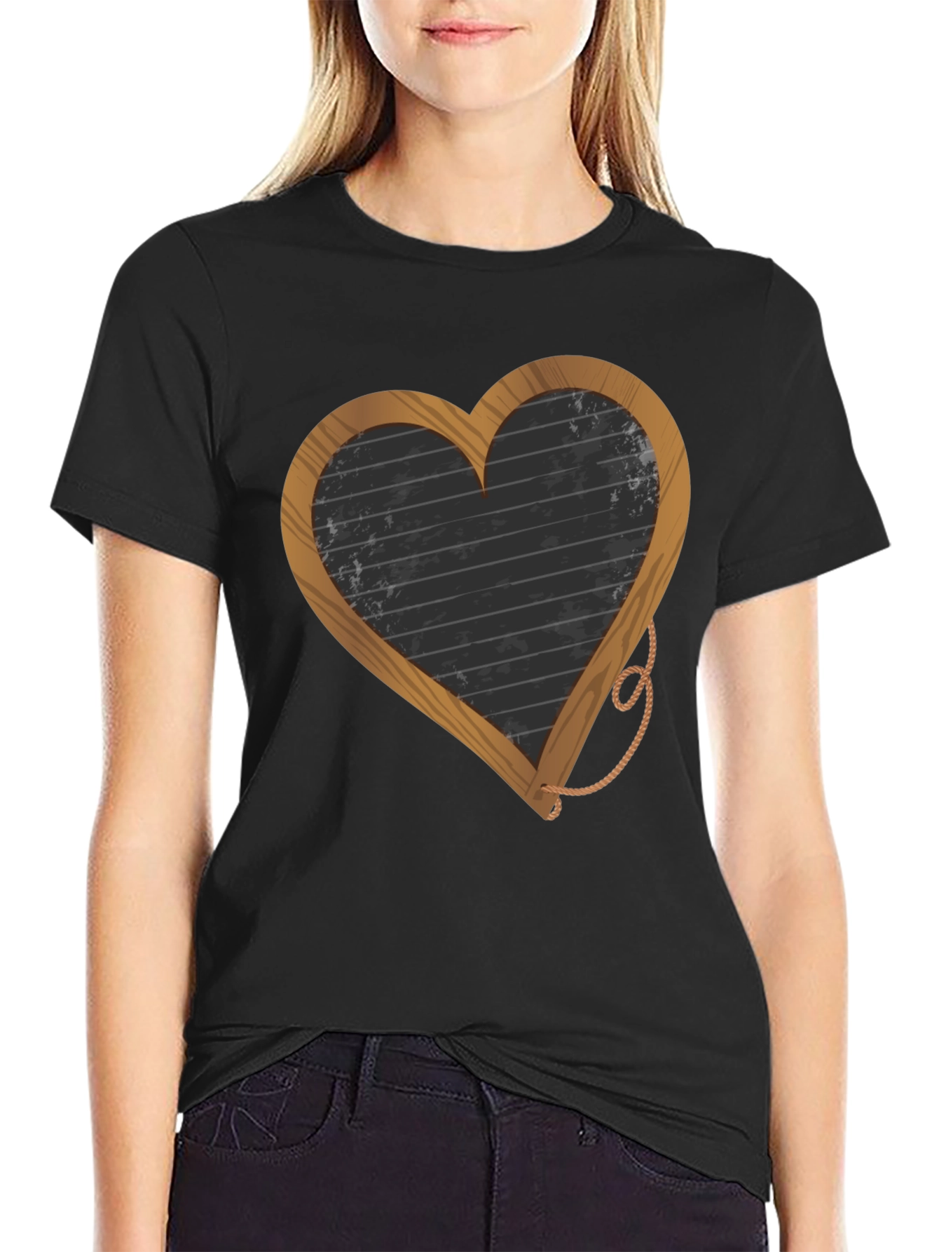 Black Heart-Shaped Blackboard Graphic T-Shirt view 2