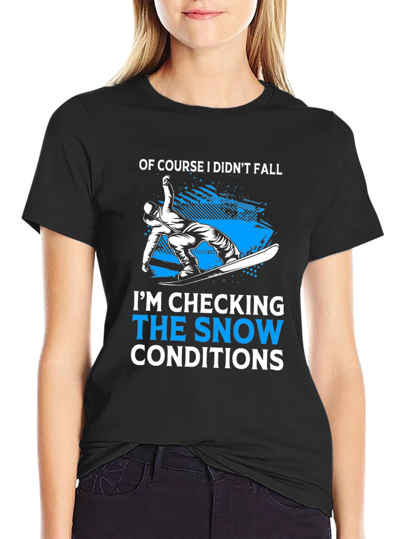 Black Funny Snowboarding T-Shirt - Snow Conditions Check view 2