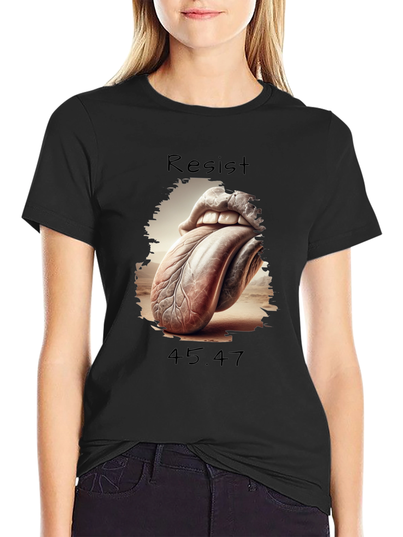 Black Resist 45.47 Graphic Tee - Unique Tongue Design view 2