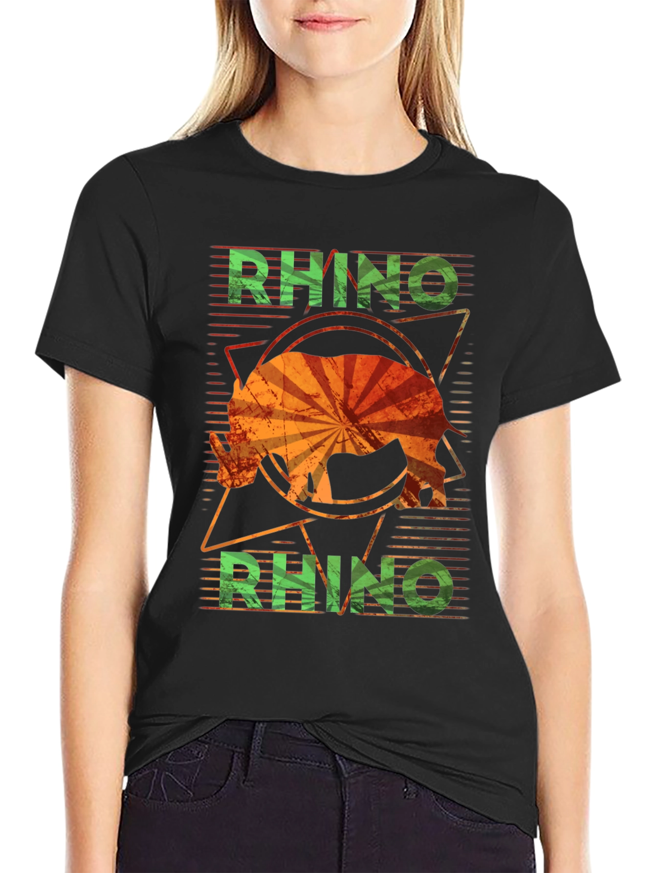 Retro Rhino Graphic T-Shirt - Distressed Design - 2