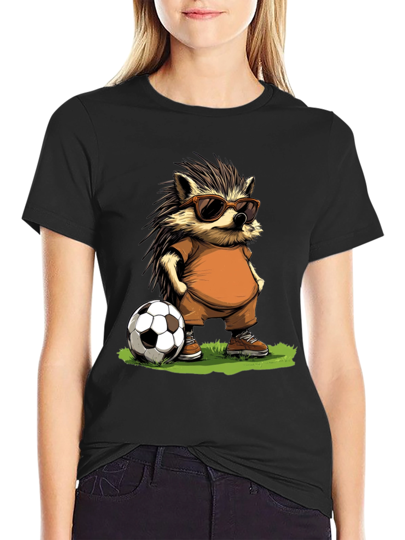 Black Cool Hedgehog Soccer T-Shirt view 2