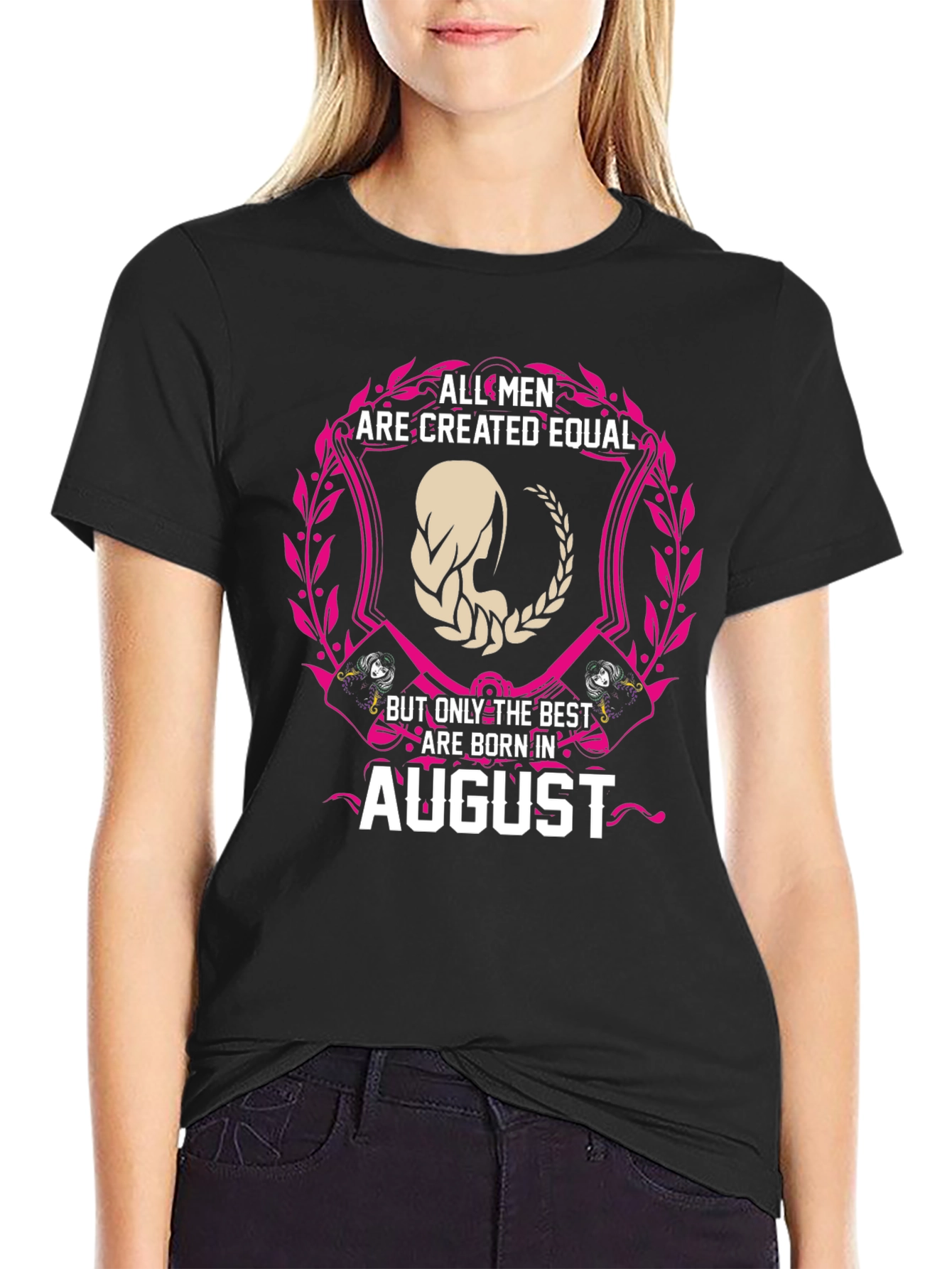 Black All Men Created Equal August Birthday T-Shirt view 2