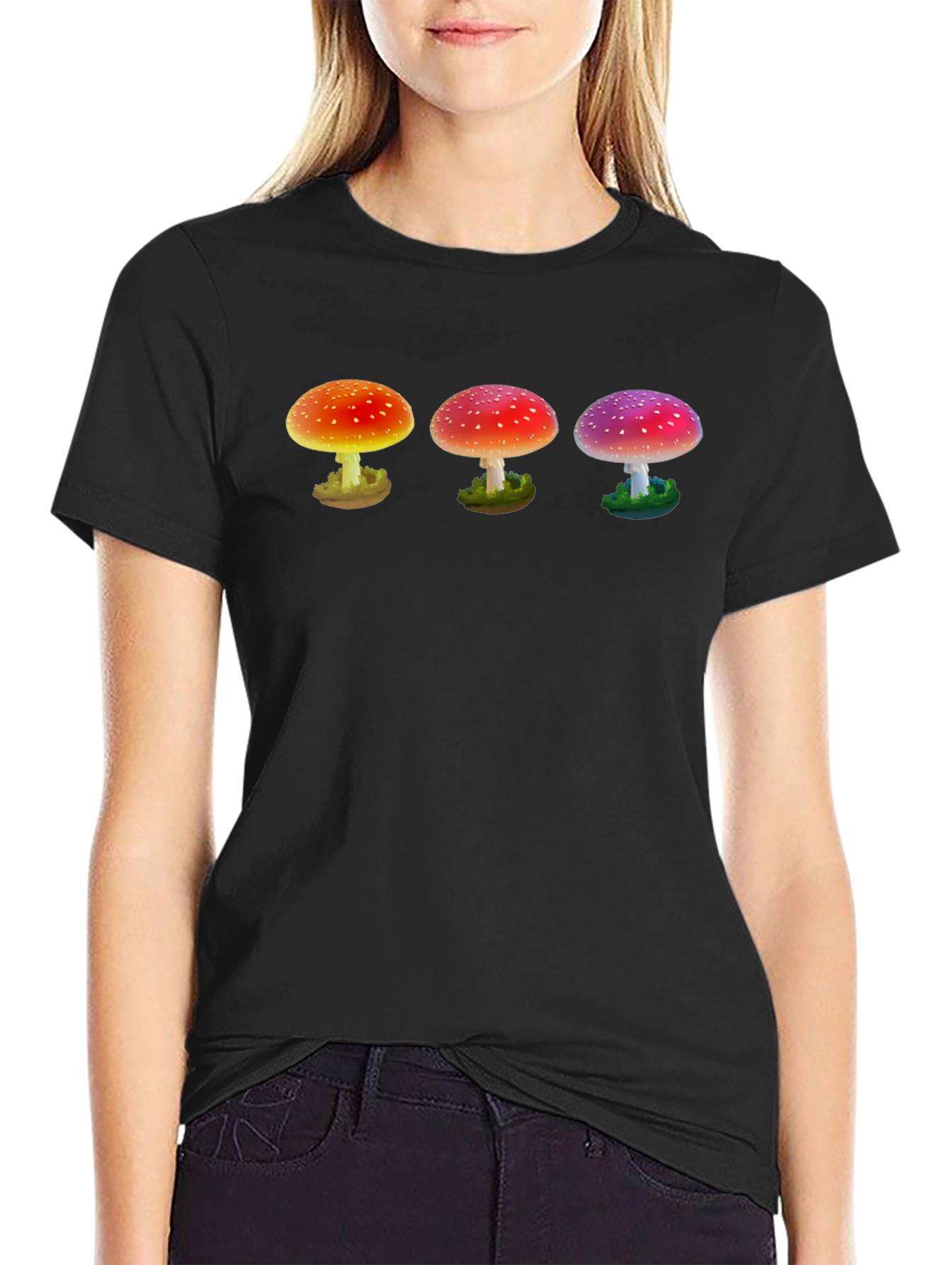 Black Trippy Mushroom Graphic T-Shirt view 2