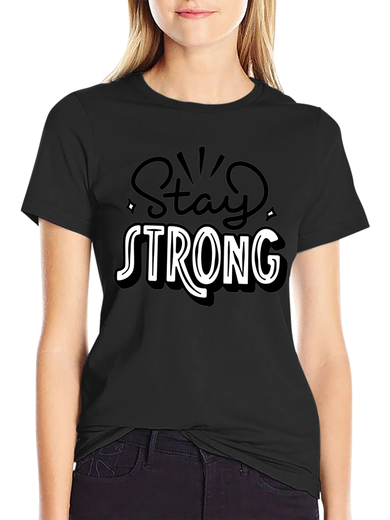 Black Stay Strong Graphic Tee - Black Cotton Comfort view 2