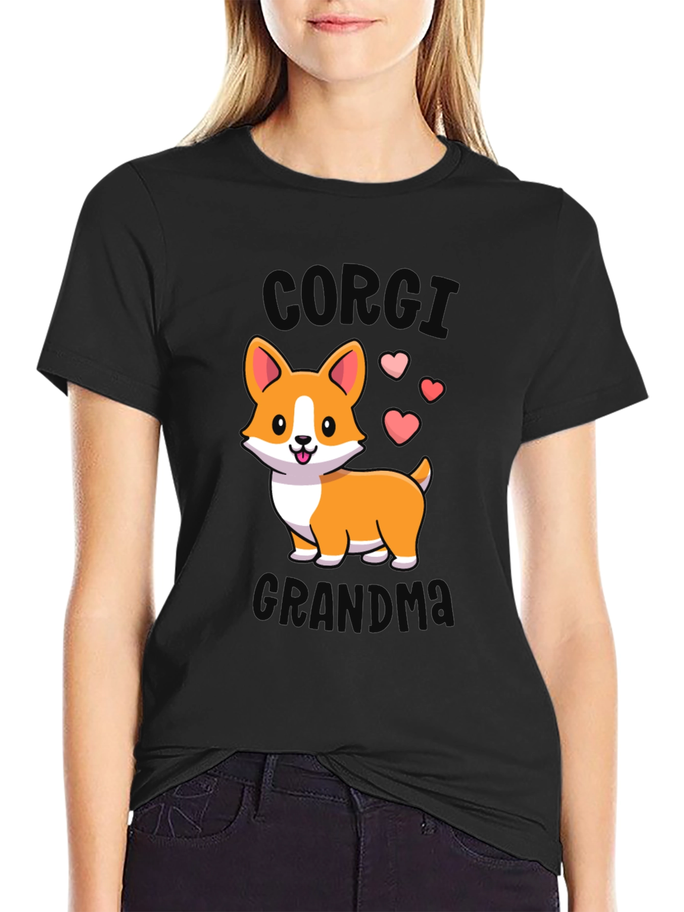 Black Corgi Grandma Black T-Shirt view 2