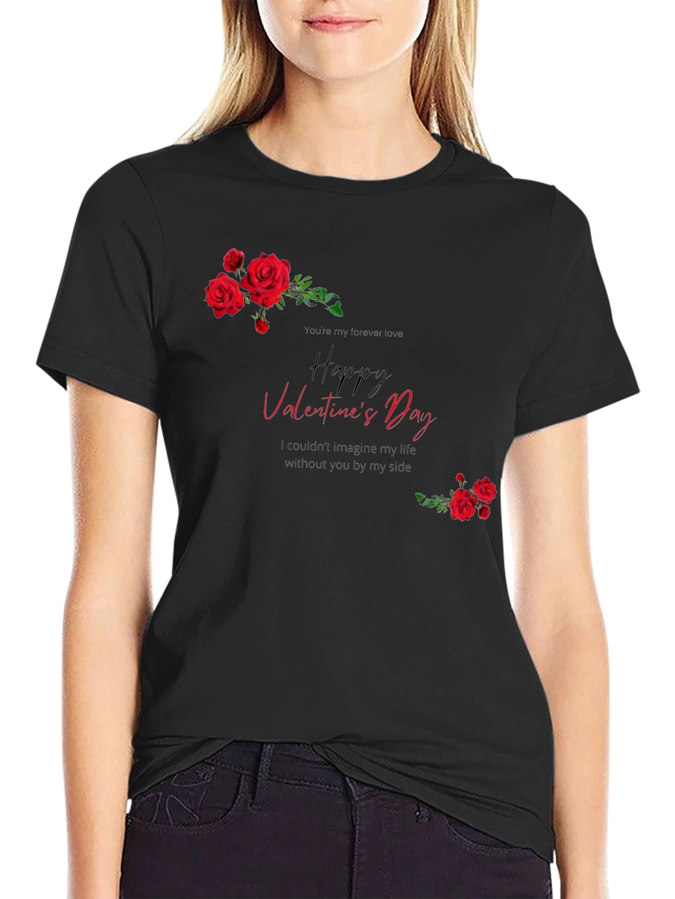 Black Valentine's Day Roses Graphic T-Shirt view 2