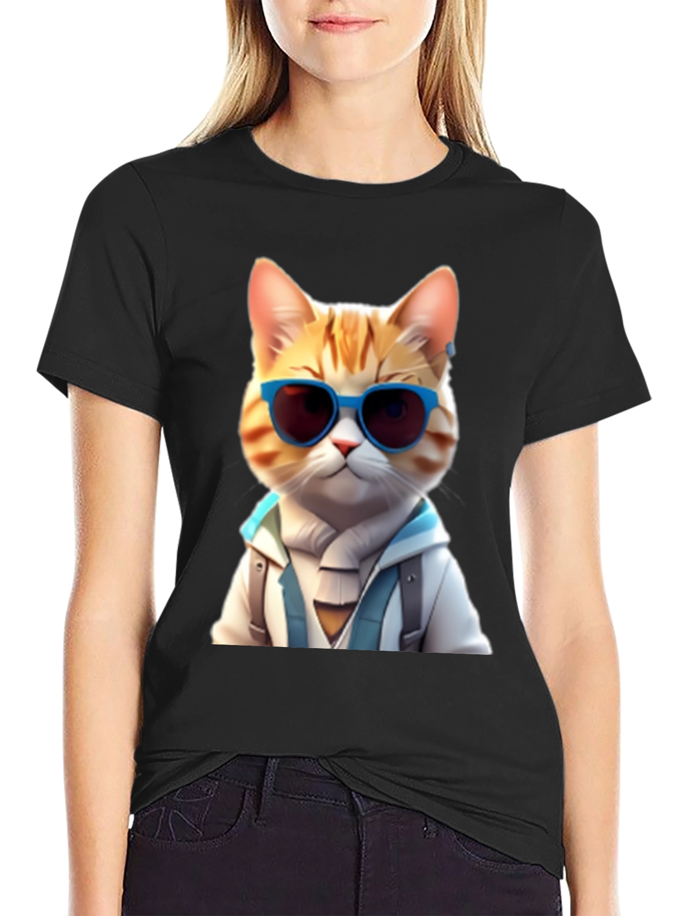 Black Cool Cat Graphic T-Shirt view 2
