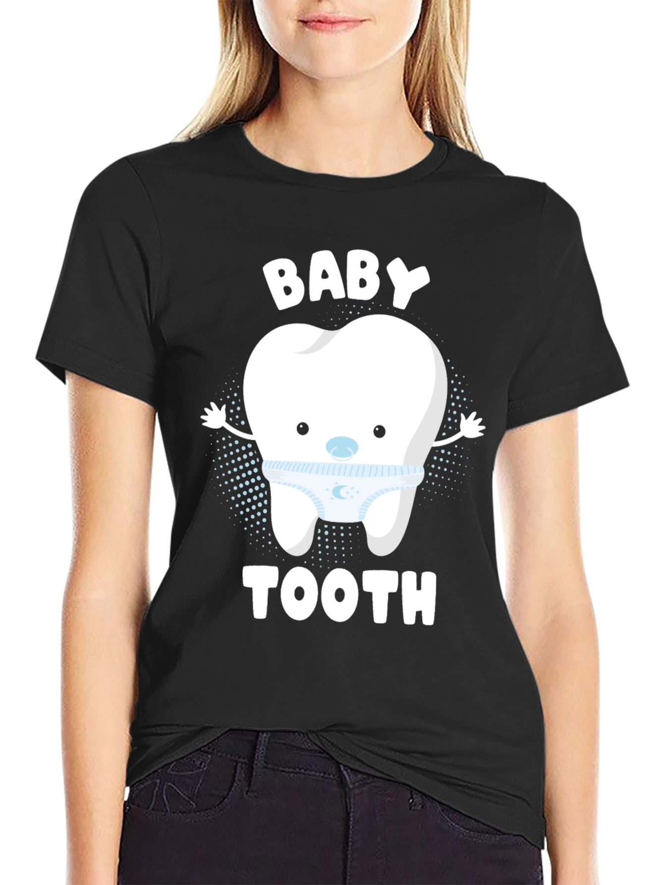 Black Cute Baby Tooth Graphic T-Shirt view 2