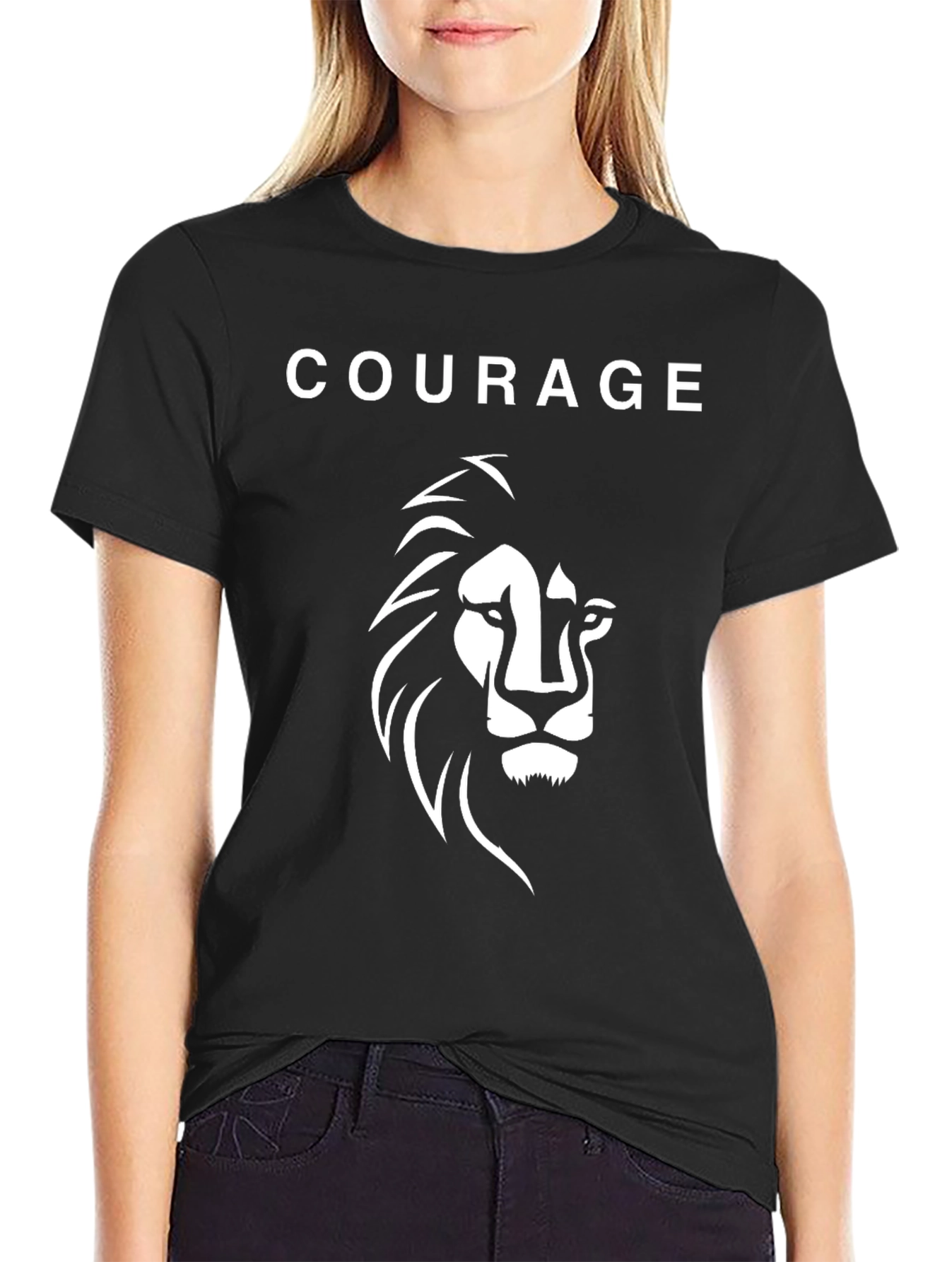 Black Courage Lion Graphic Print Men's Black T-Shirt view 2