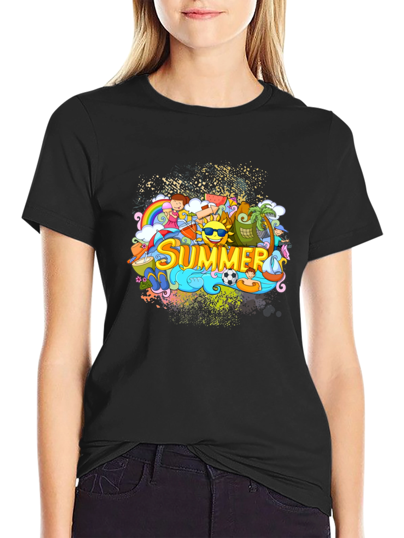 Black Summer Themed Graphic Tee - Black Unisex T-Shirt view 2
