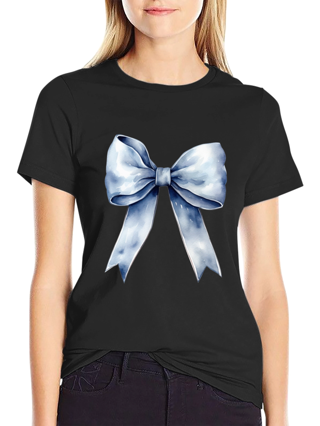 Black Bow Graphic Tee - Stylish Black Cotton T-Shirt view 2