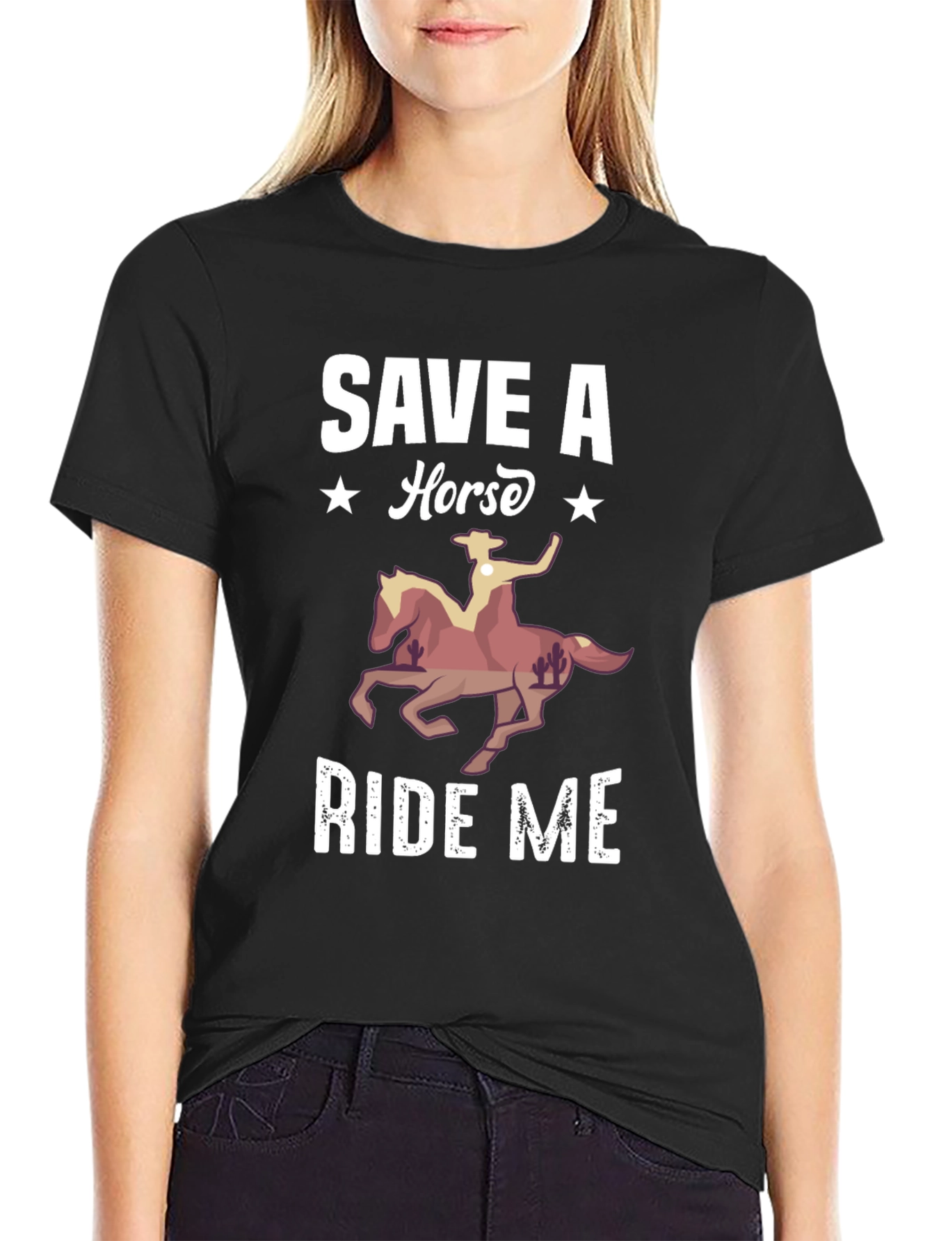 Black Save A Horse Ride Me T-Shirt - Novelty Graphic Tee view 2
