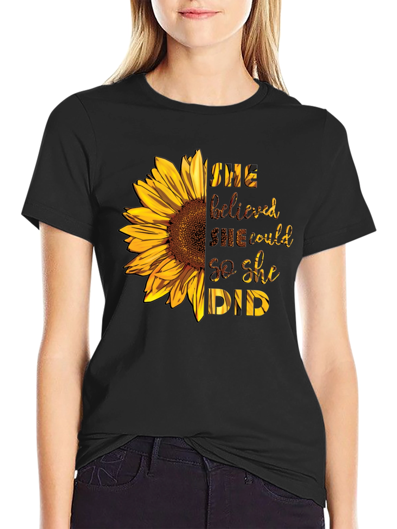 Black Sunflower Graphic Tee - She Believed She Could view 2