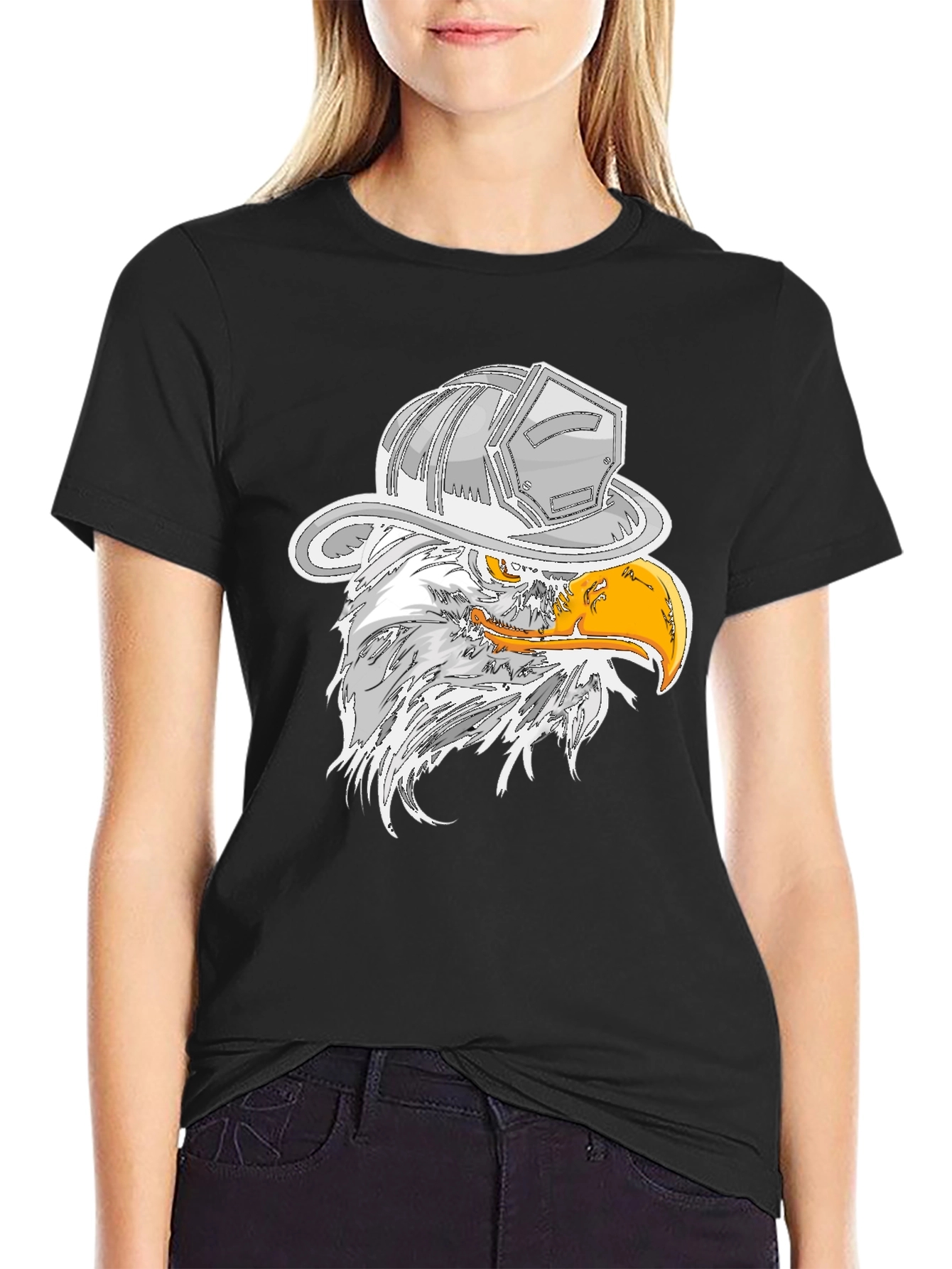 Black Eagle Firefighter Helmet Graphic T-Shirt view 2