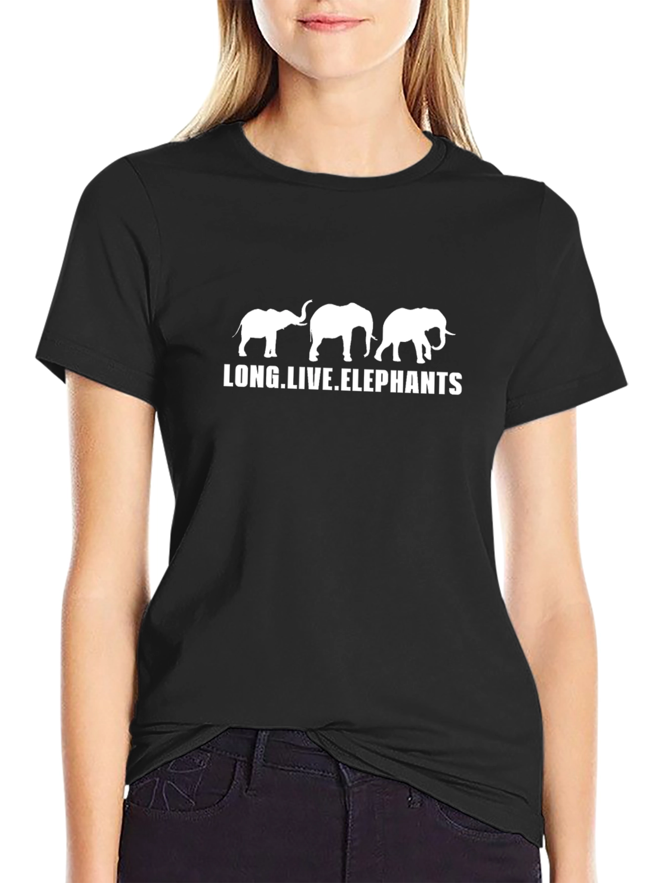Black Long Live Elephants Graphic Tee - Black Cotton Casual T-Shirt view 2