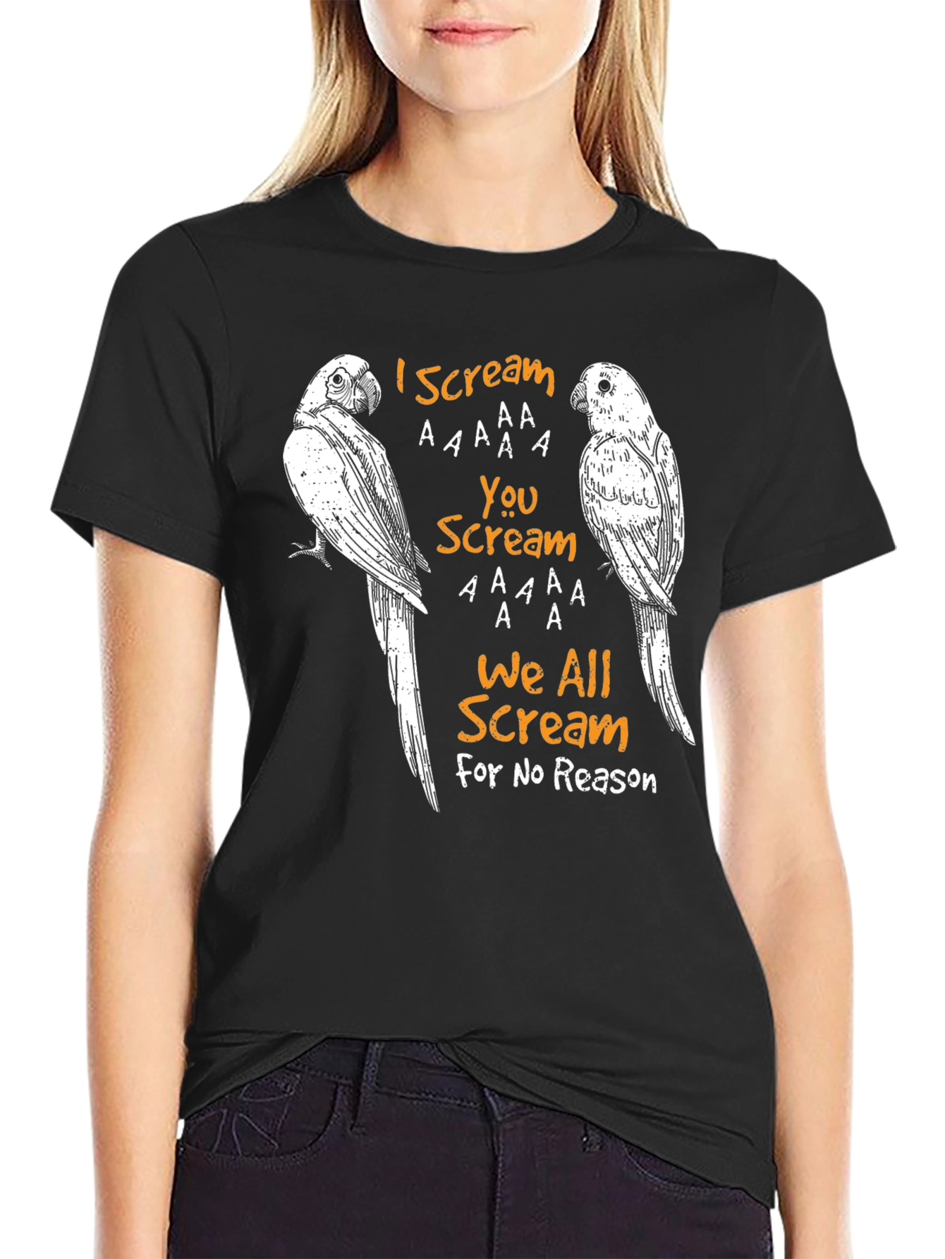 Black Funny "I Scream" T-Shirt with Parrot Graphic Design view 2