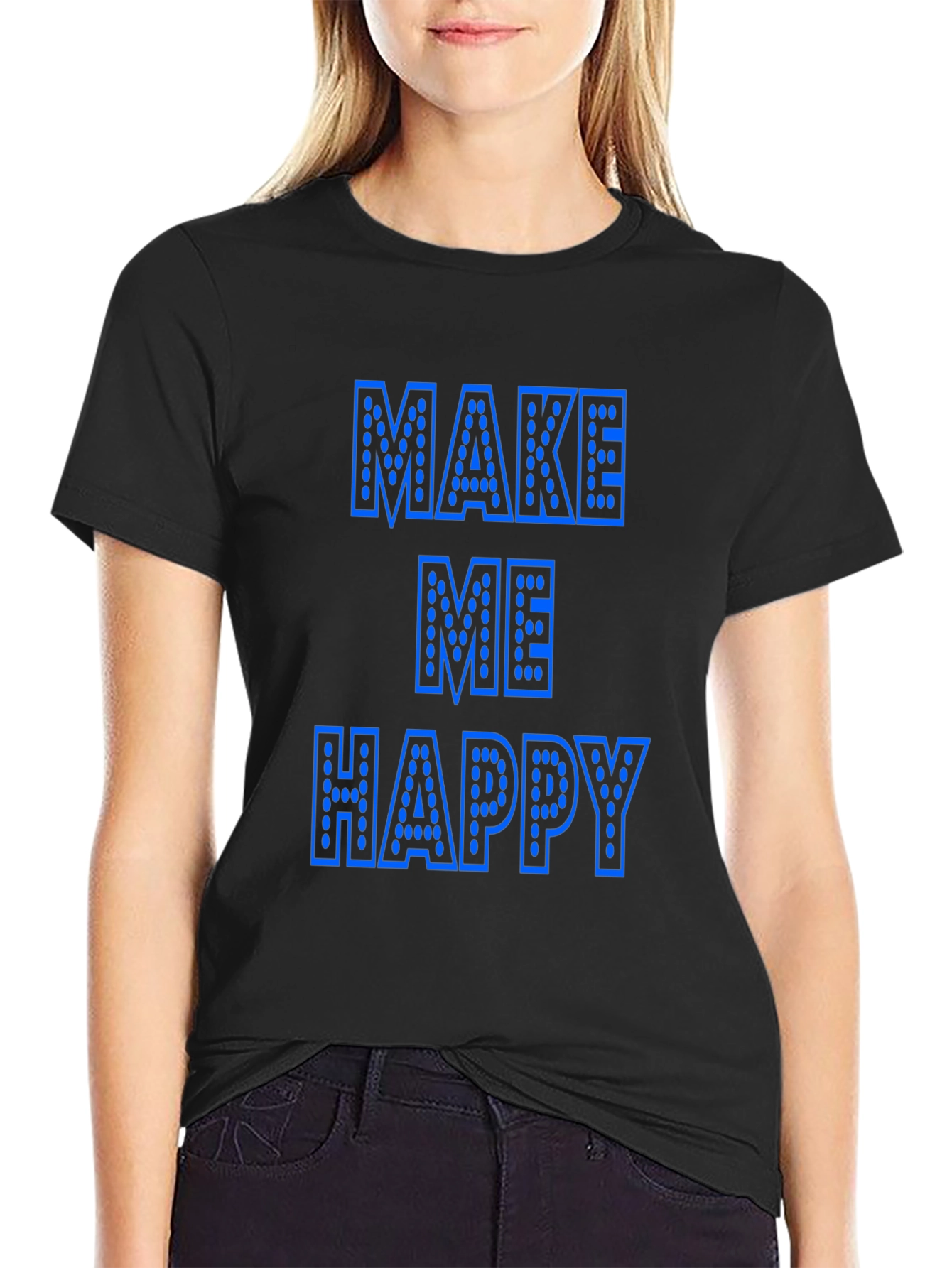 Black Make Me Happy Graphic T-Shirt - Bold Blue Print view 2